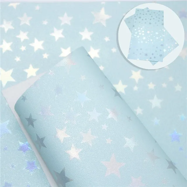 SALE ⋅ Falling Stars ⋅ Metallic Pearl Blue ⋅ Vegan Synthetic Bow Leather Leatherette