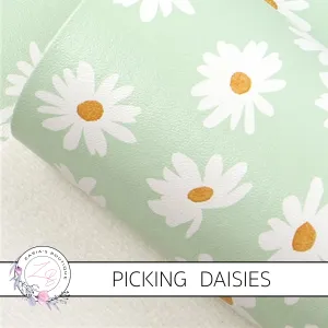 SALE Picking Daisies ~ Mint Green Floral Faux Leather ~ 1mm