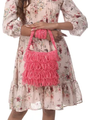 Salmon Pink Frilled Crochet Satchel