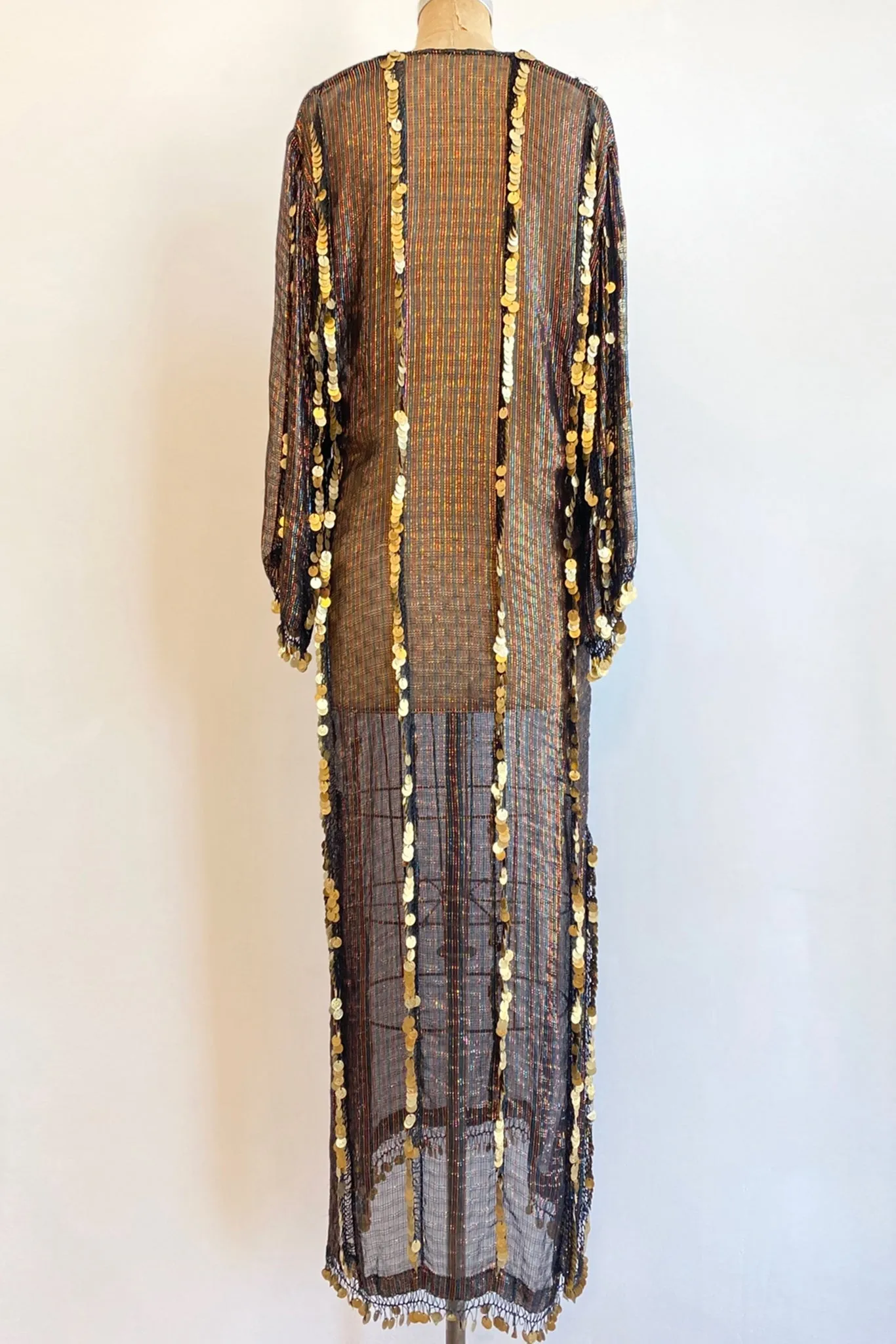 Sheer Metallic Coin Fringe Dress