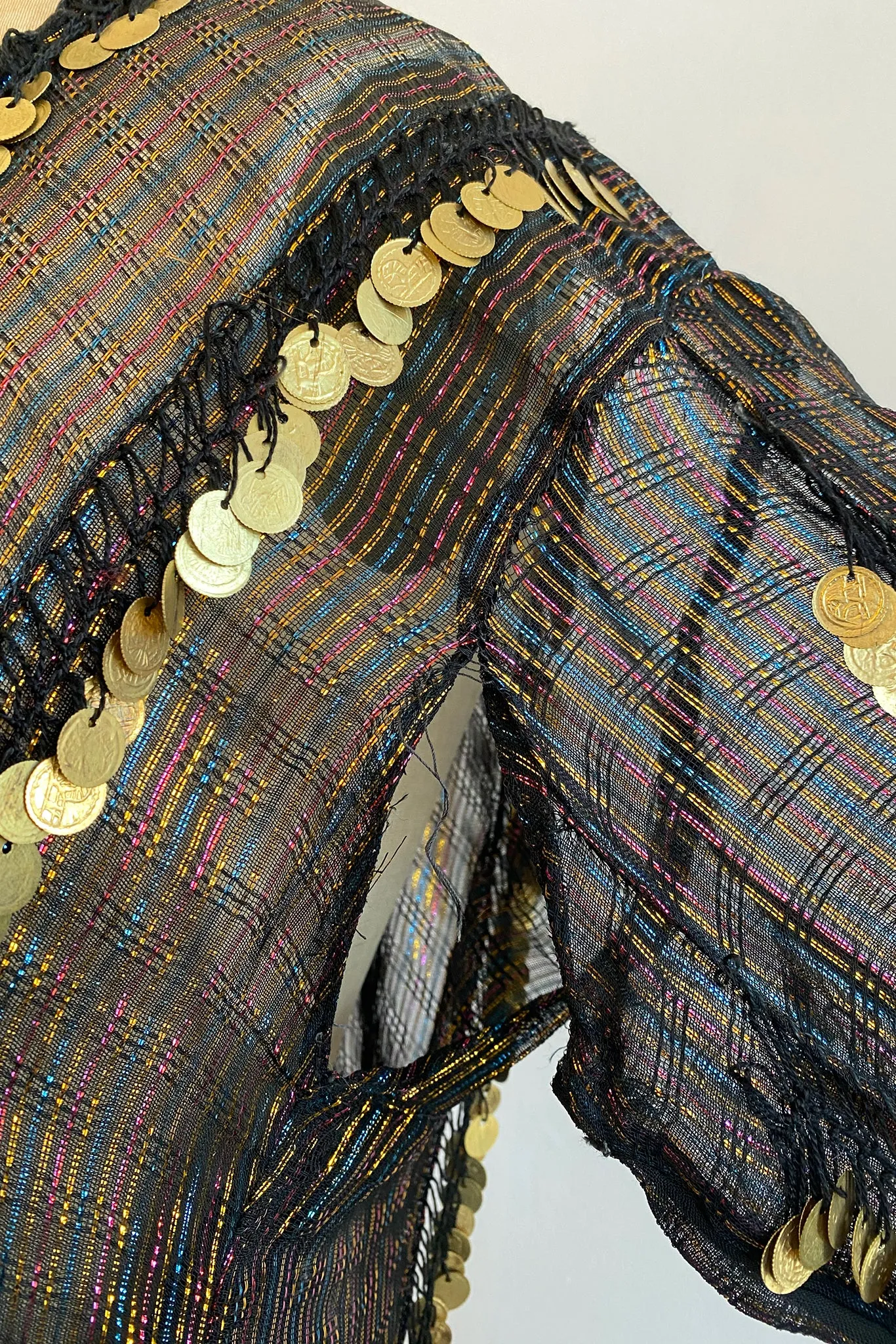 Sheer Metallic Coin Fringe Dress