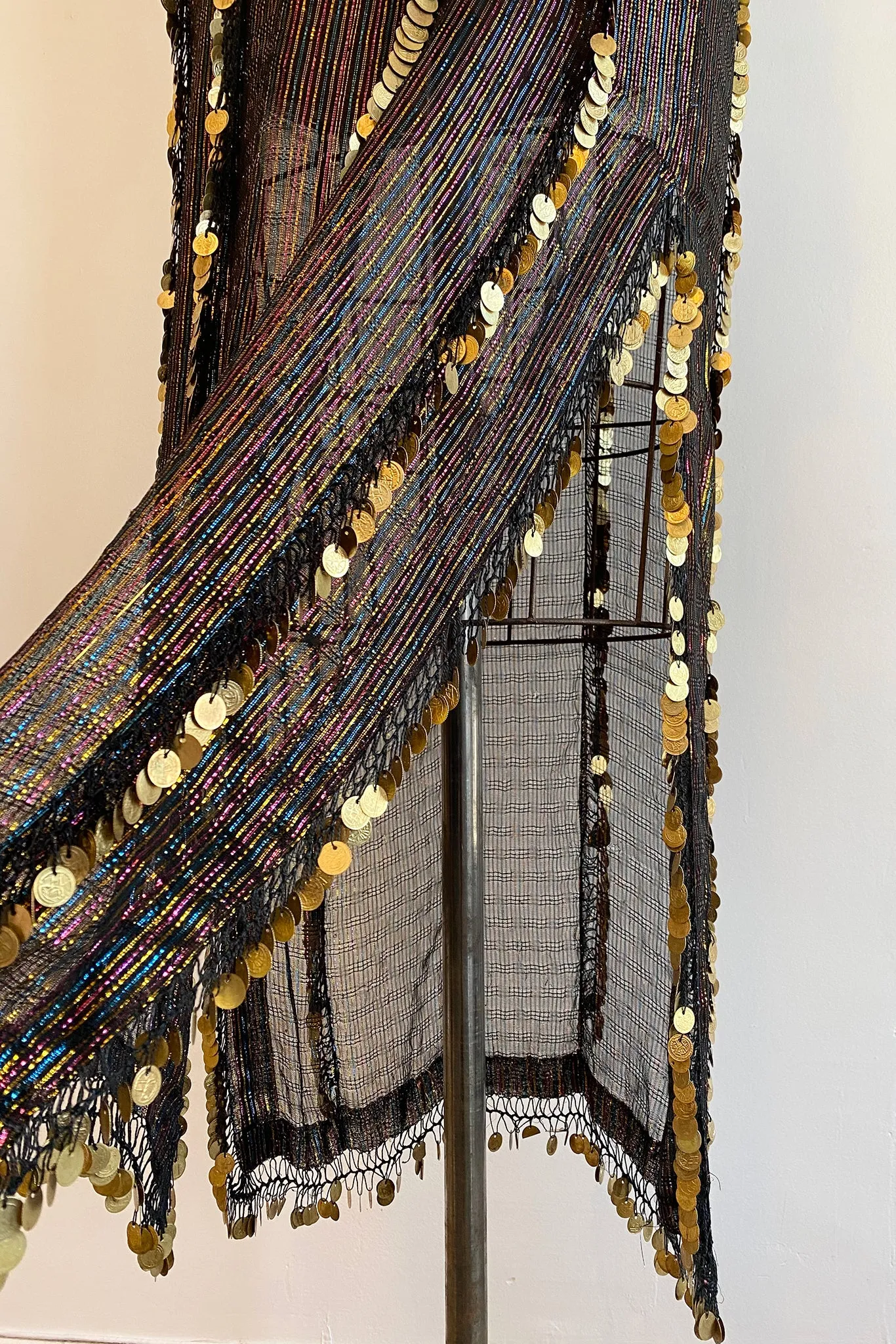 Sheer Metallic Coin Fringe Dress
