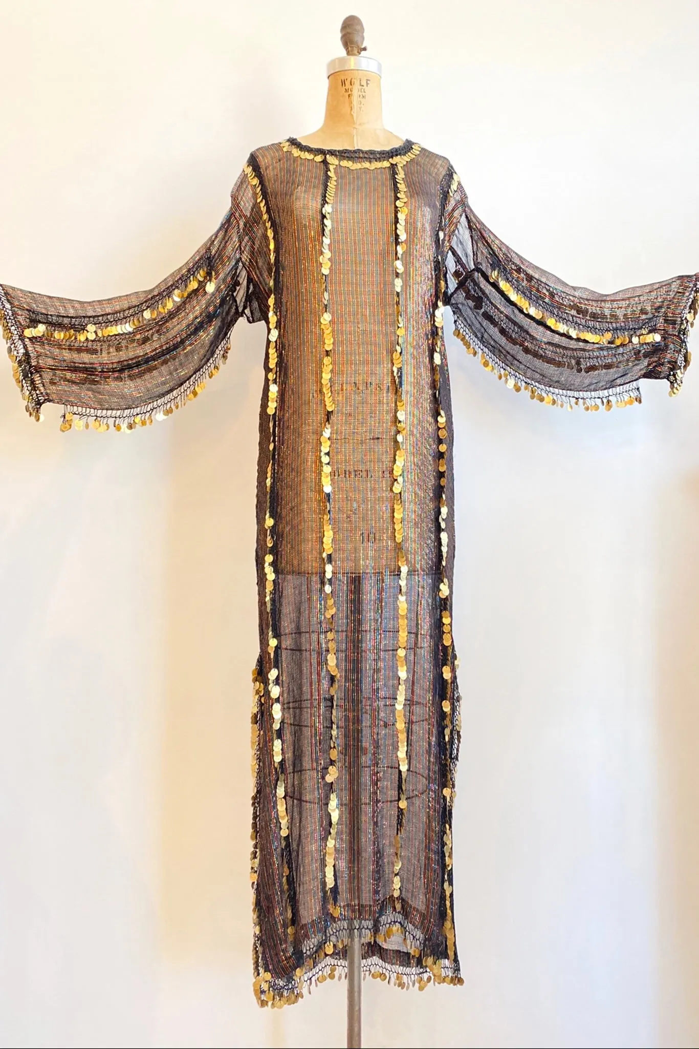 Sheer Metallic Coin Fringe Dress