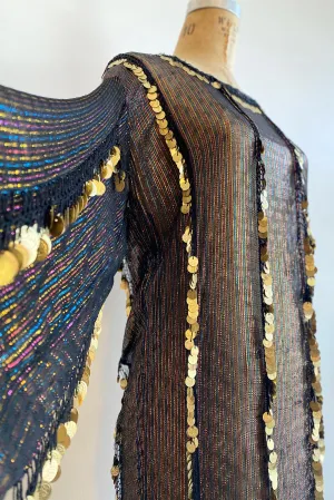 Sheer Metallic Coin Fringe Dress
