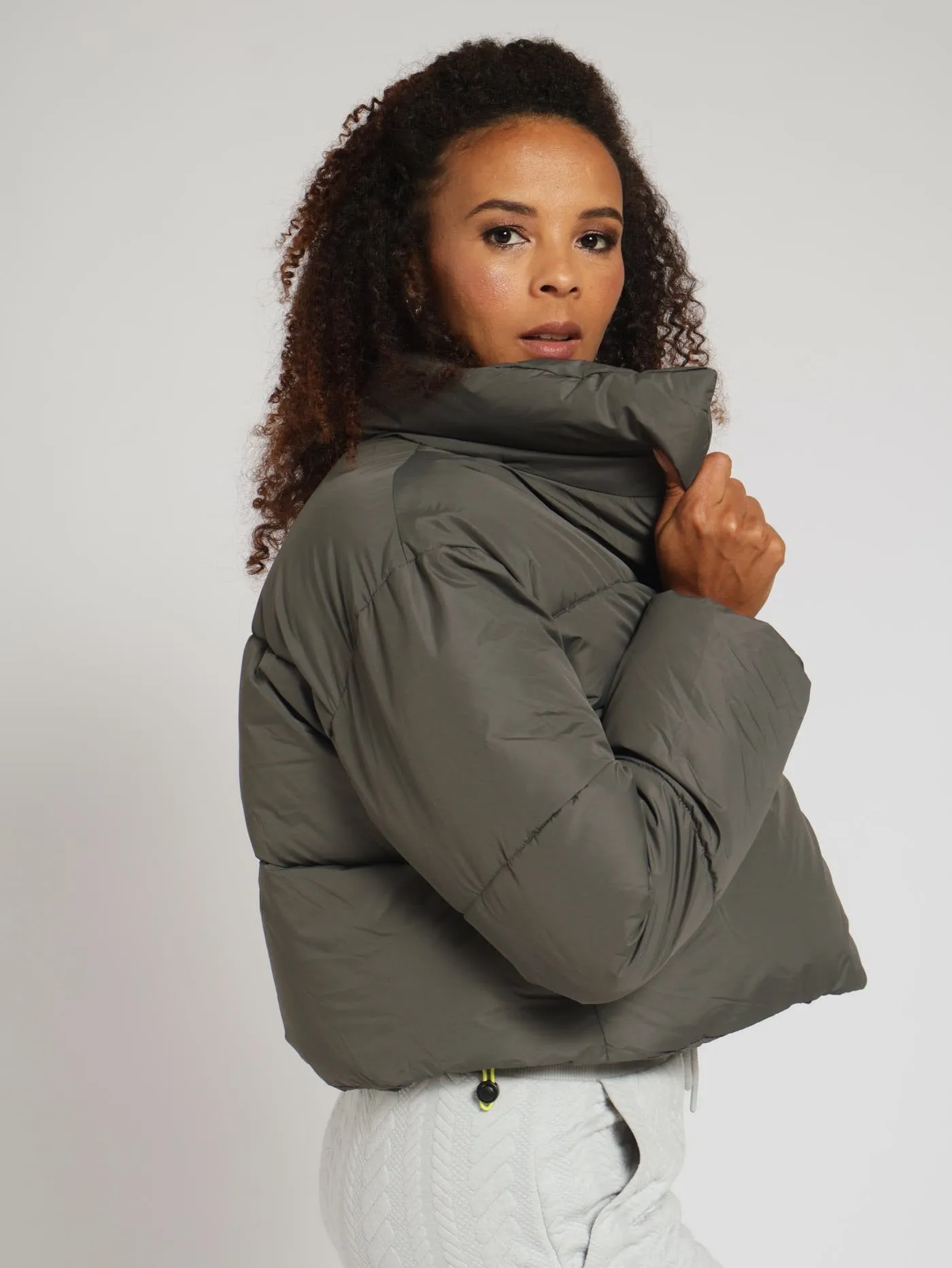 Shorter Length Puffer Jacket - Dark Grey