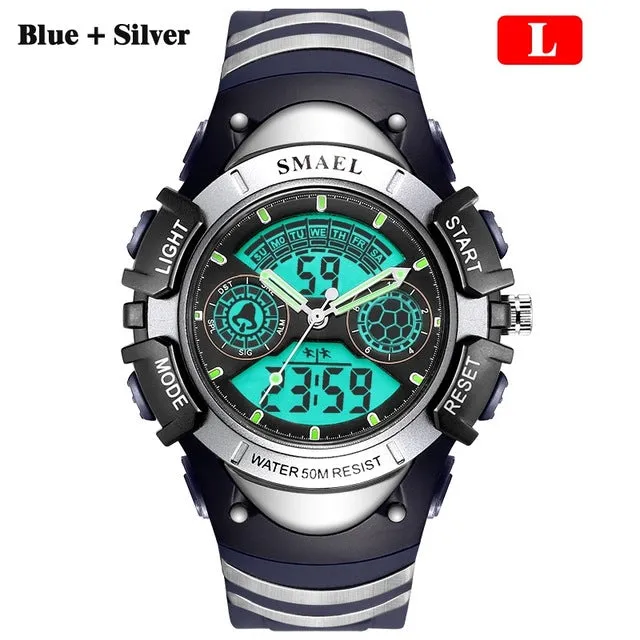 SMAEL Children Digital Sports Watch 50M Water Resistant Wrist Watches Children Mother's Choice Boys Girl Gift 4-13 Years Kids