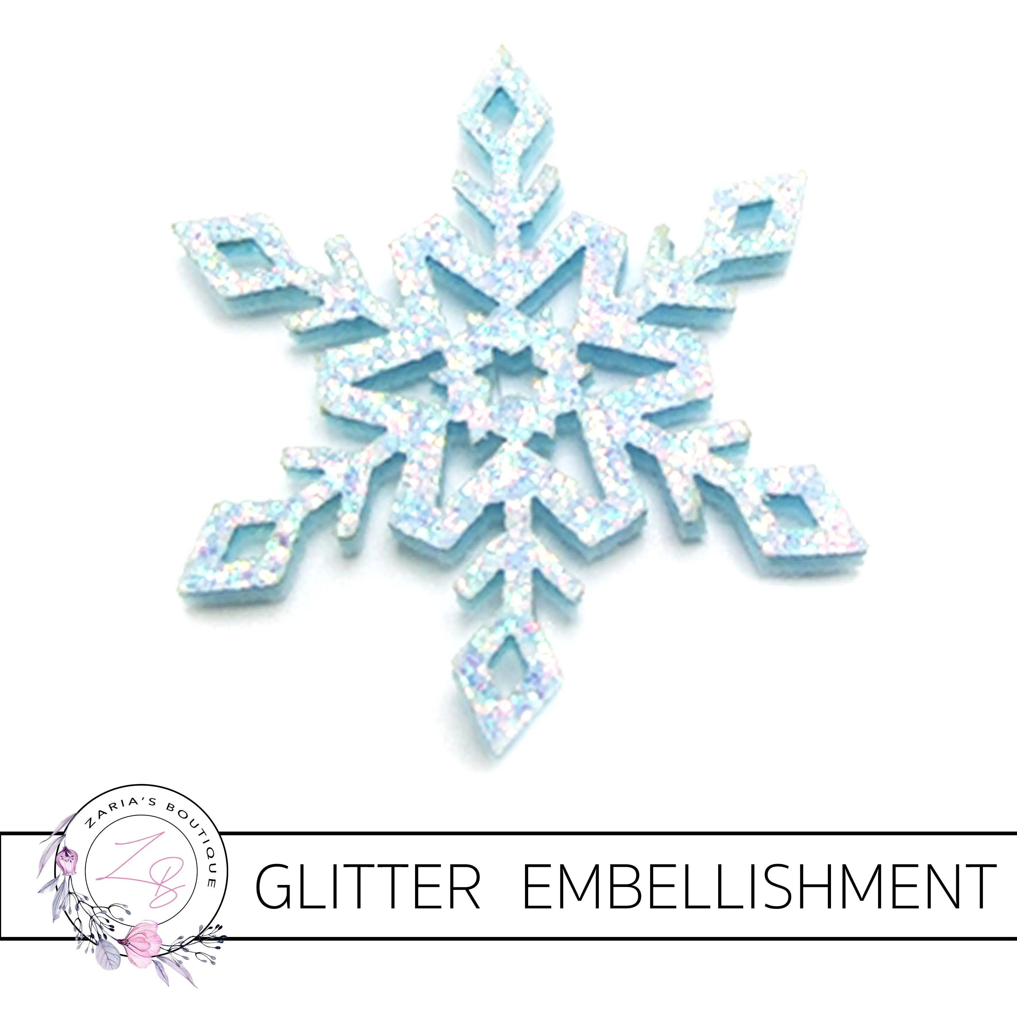 Snowflake Glitter Embellishments x 2 pieces ~ 5 Colours