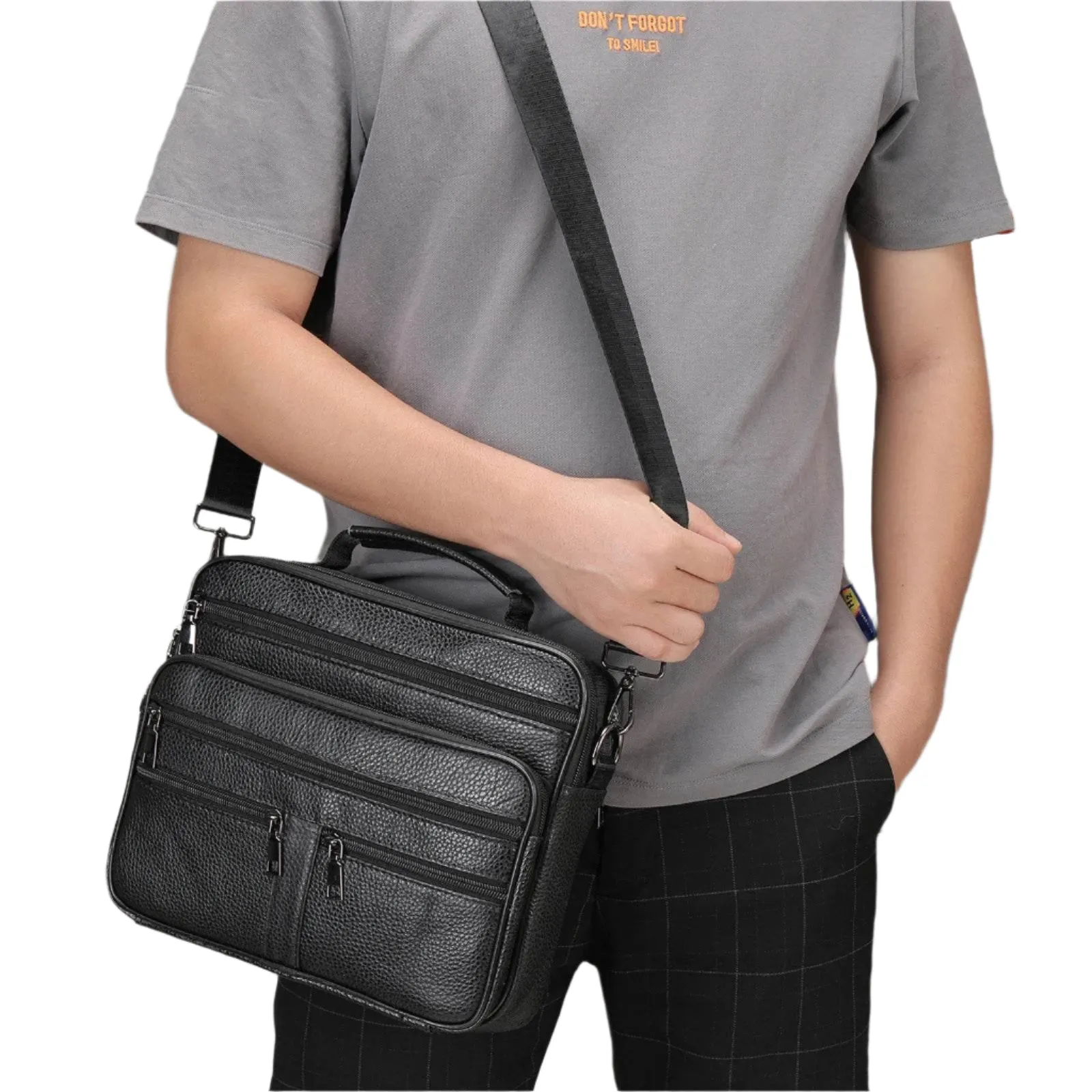 Soft Cowhide Leather Messenger Crossbody Bag for Men