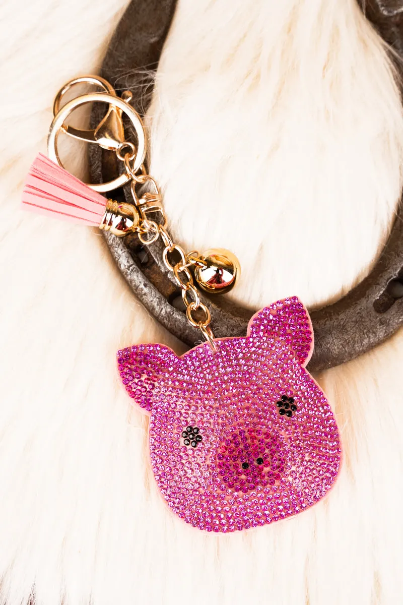 Sparkling Pink Hamlet Pig Keychain