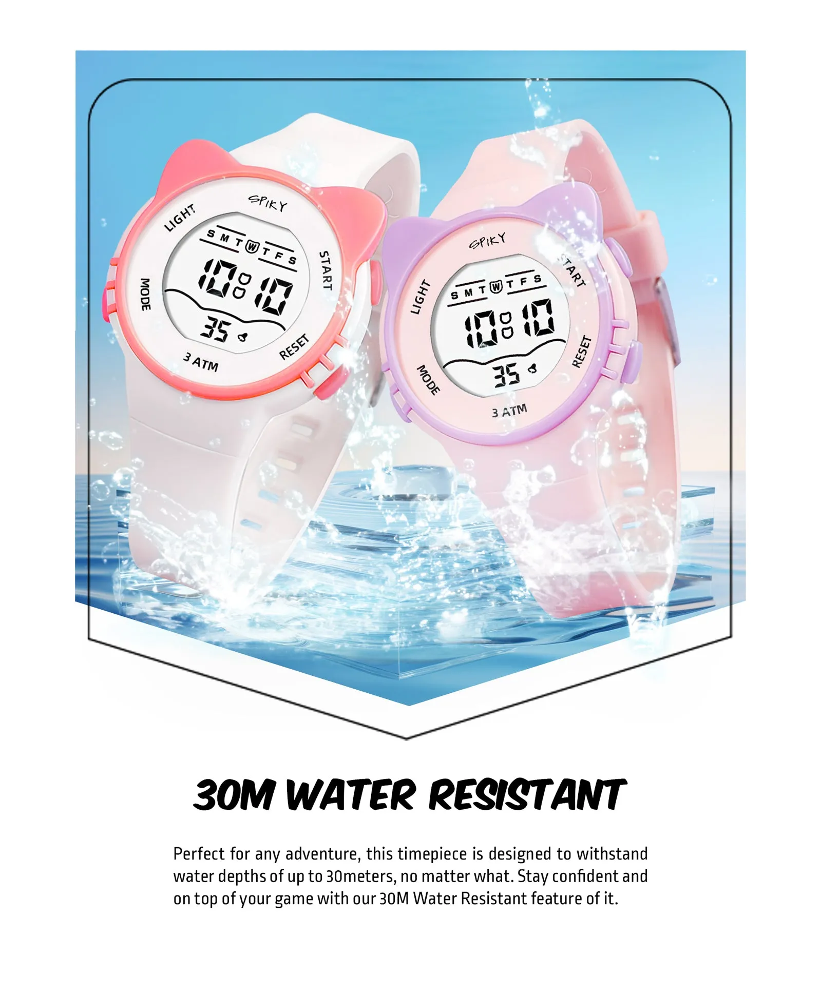 Spiky Cats-Ears Shaped Digital Kids Watches Combo - White & Pink
