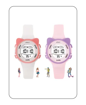 Spiky Cats-Ears Shaped Digital Kids Watches Combo - White & Pink