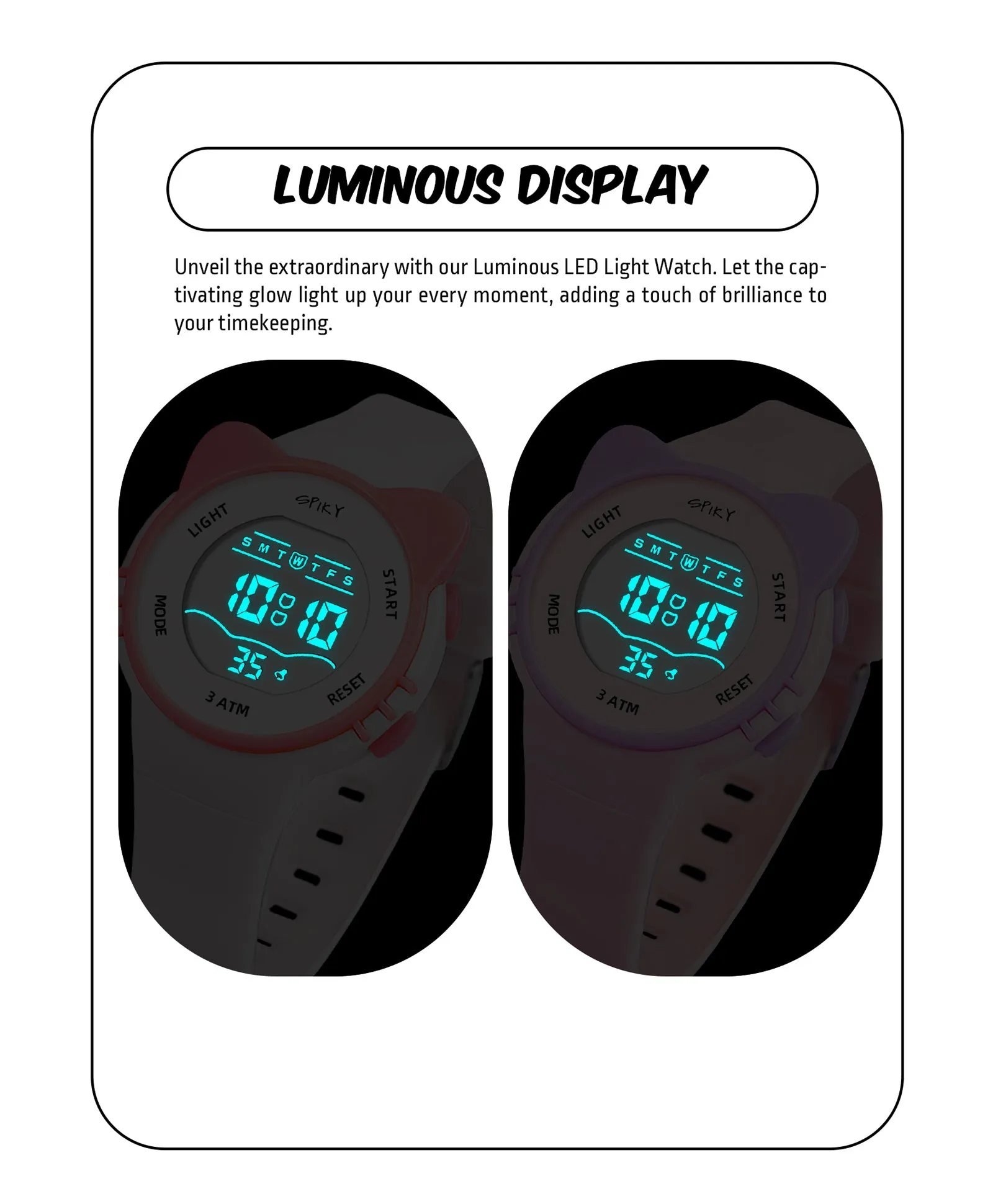 Spiky Cats-Ears Shaped Digital Kids Watches Combo - White & Pink