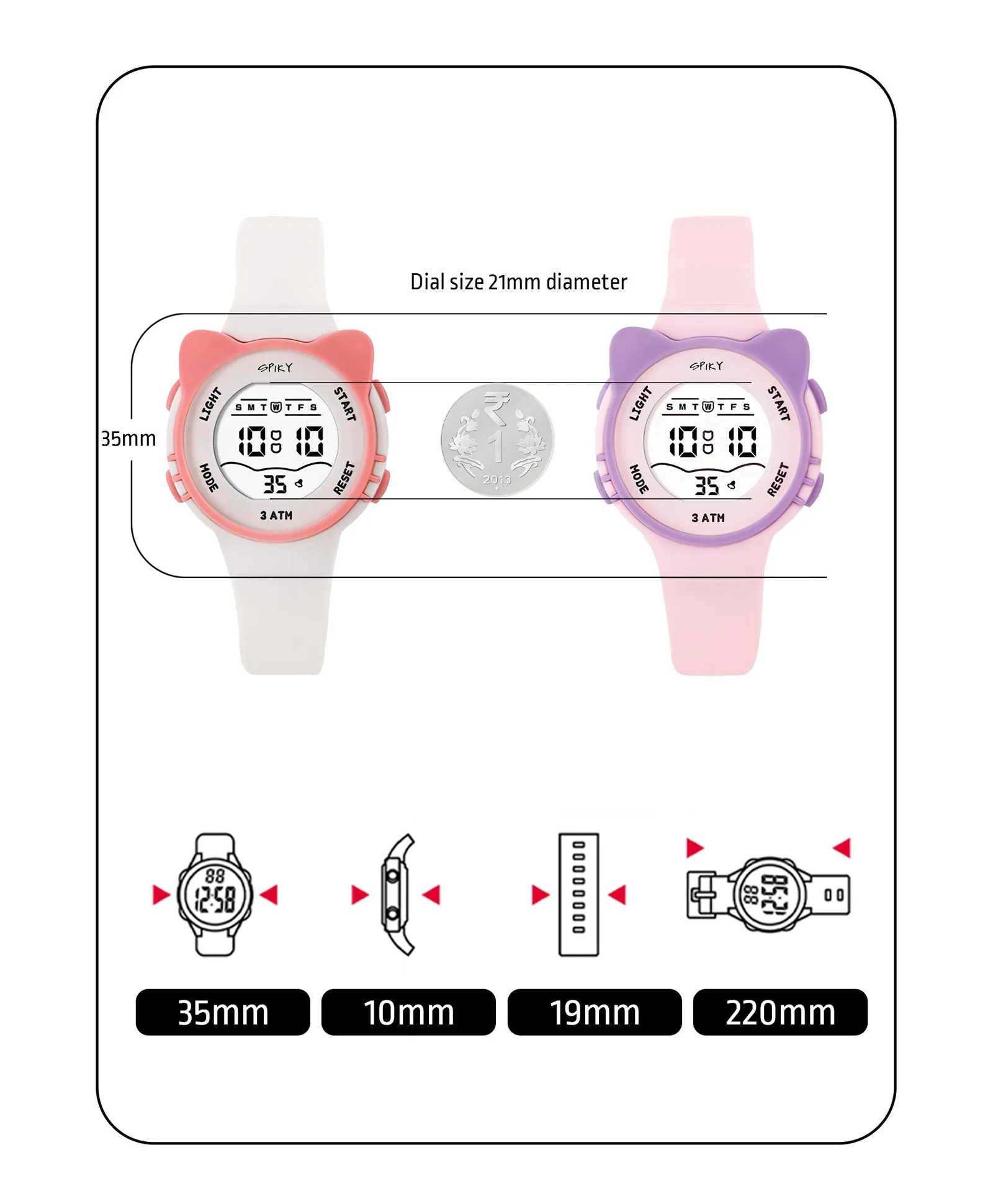 Spiky Cats-Ears Shaped Digital Kids Watches Combo - White & Pink