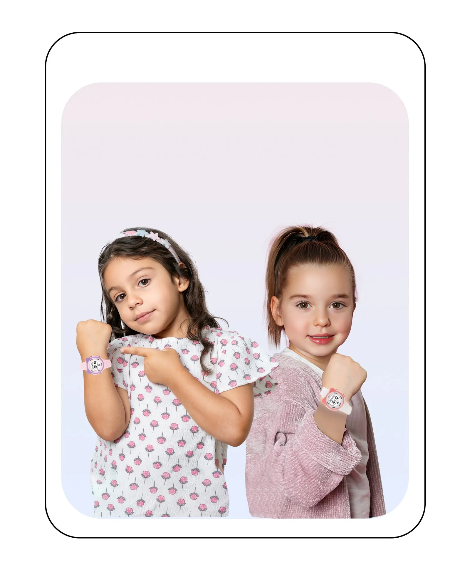 Spiky Cats-Ears Shaped Digital Kids Watches Combo - White & Pink