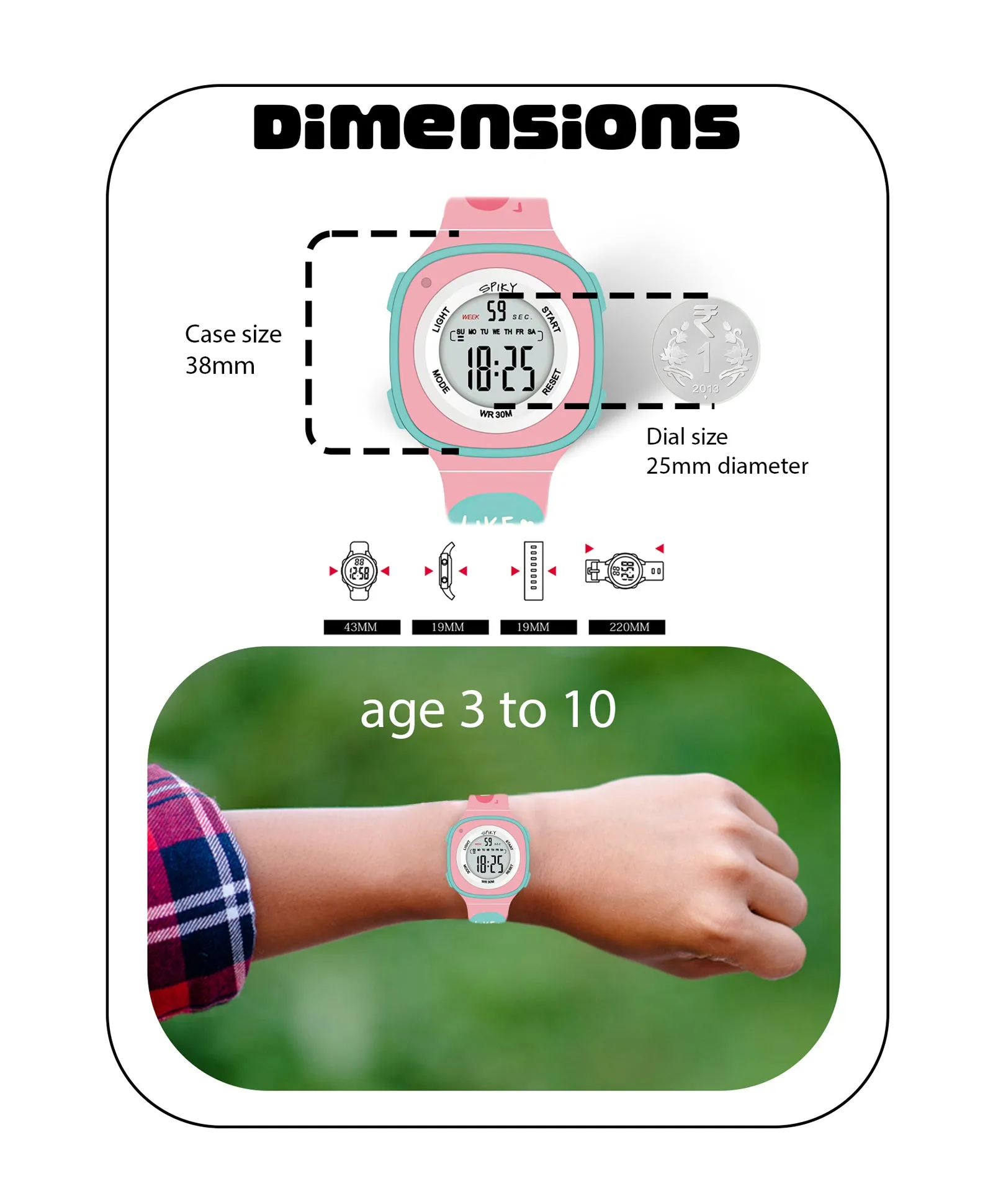 Spiky Eva15 Square Digital Watch for Kids - Purple