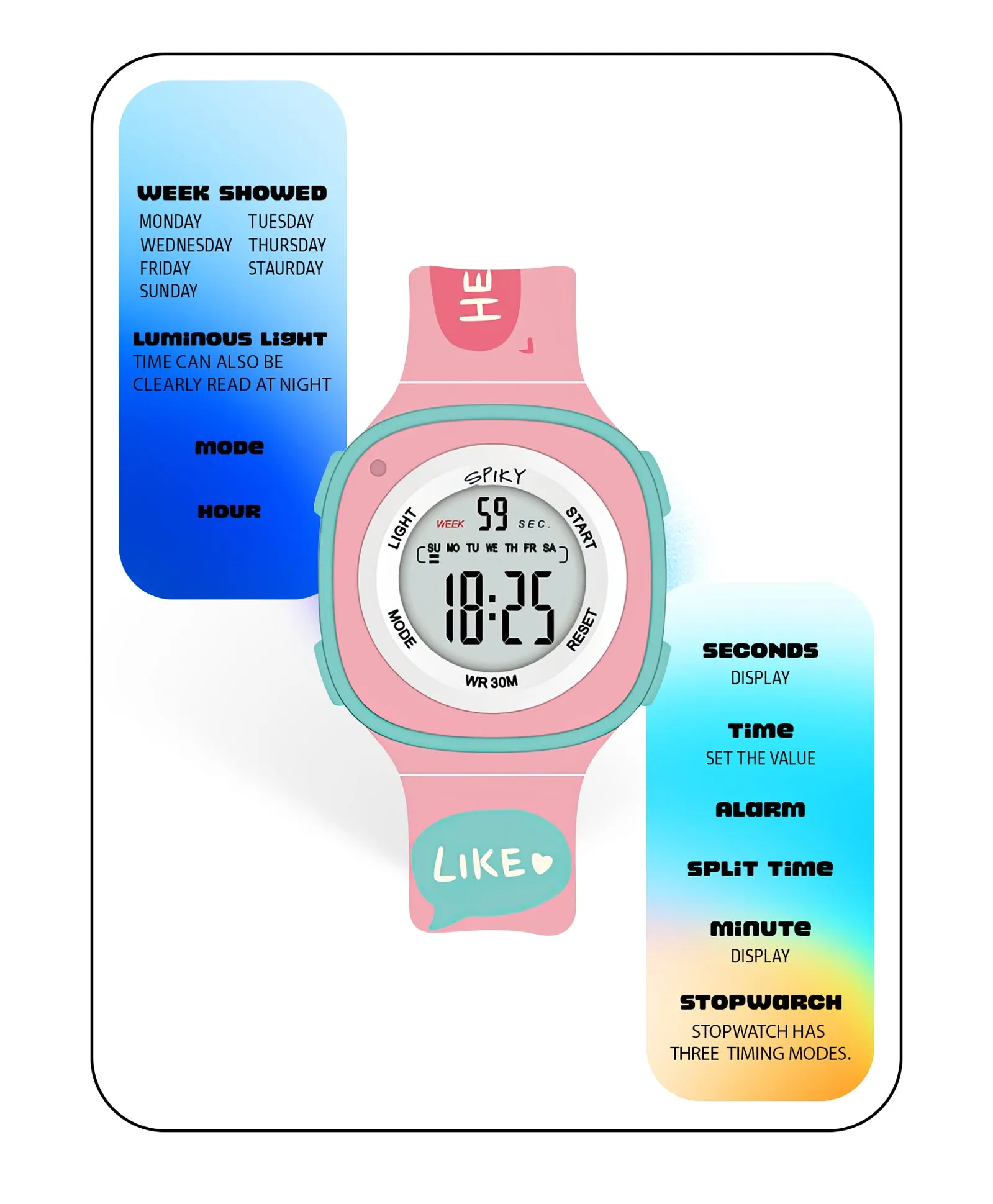 Spiky Eva15 Square Digital Watch for Kids - Purple