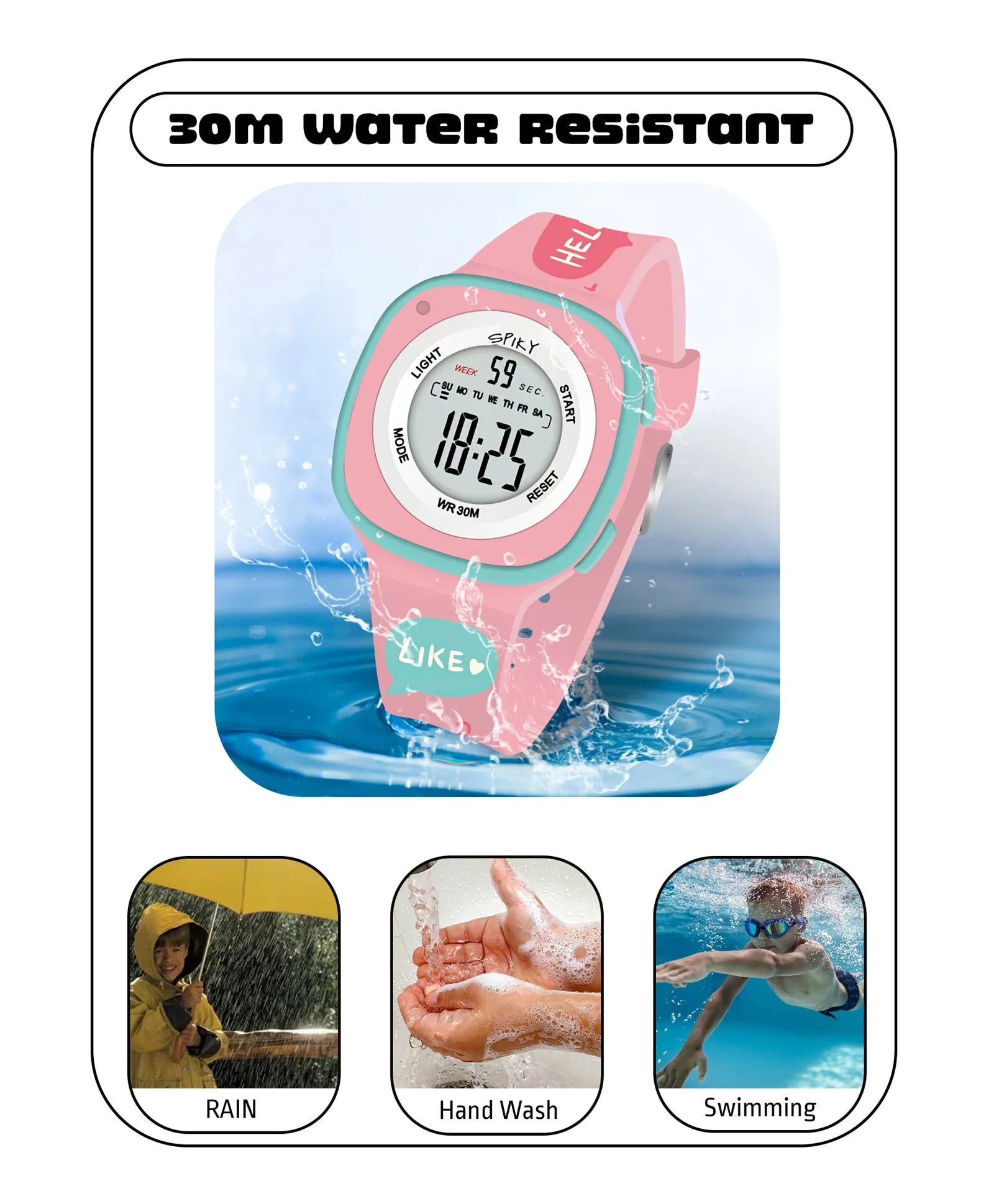 Spiky Eva15 Square Digital Watch for Kids - Purple