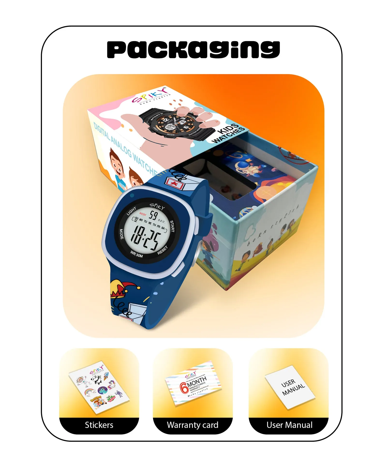 Spiky Eva15 Square Digital Watch for Kids - Purple