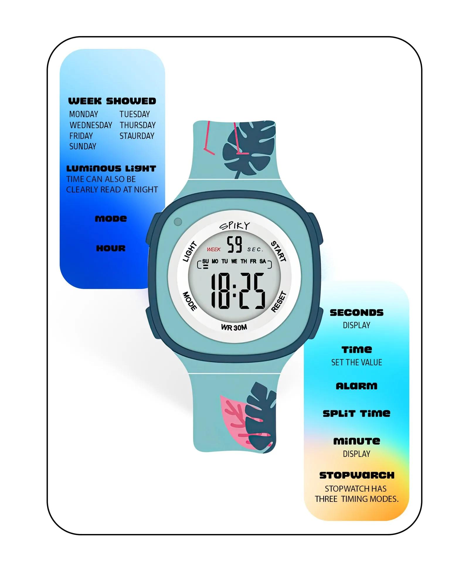 Spiky Eva15 Square Digital Watch for Kids - Purple