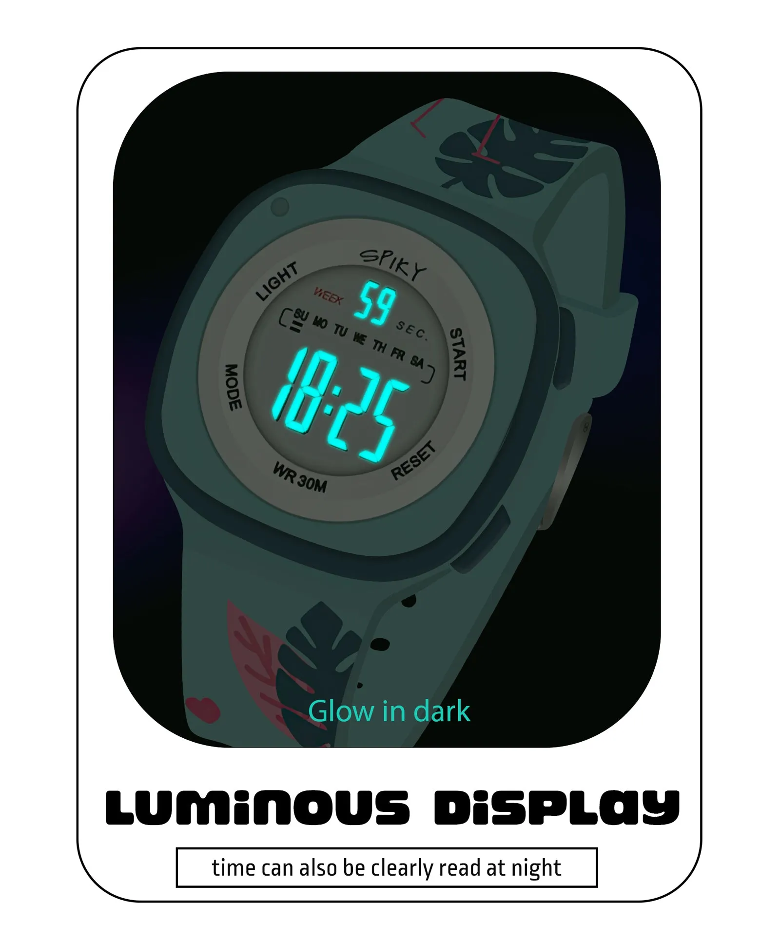 Spiky Eva15 Square Digital Watch for Kids - Purple