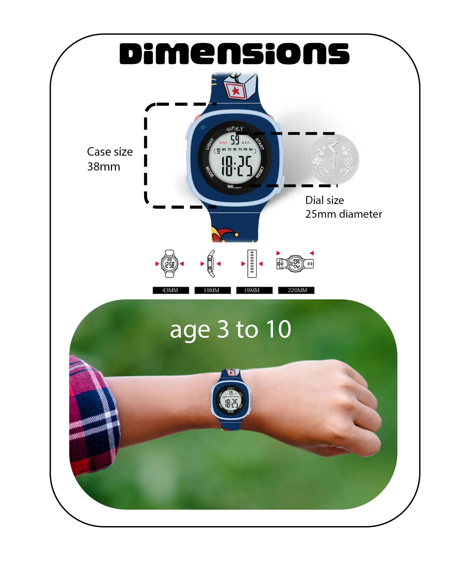 Spiky Eva15 Square Digital Watch for Kids - Purple