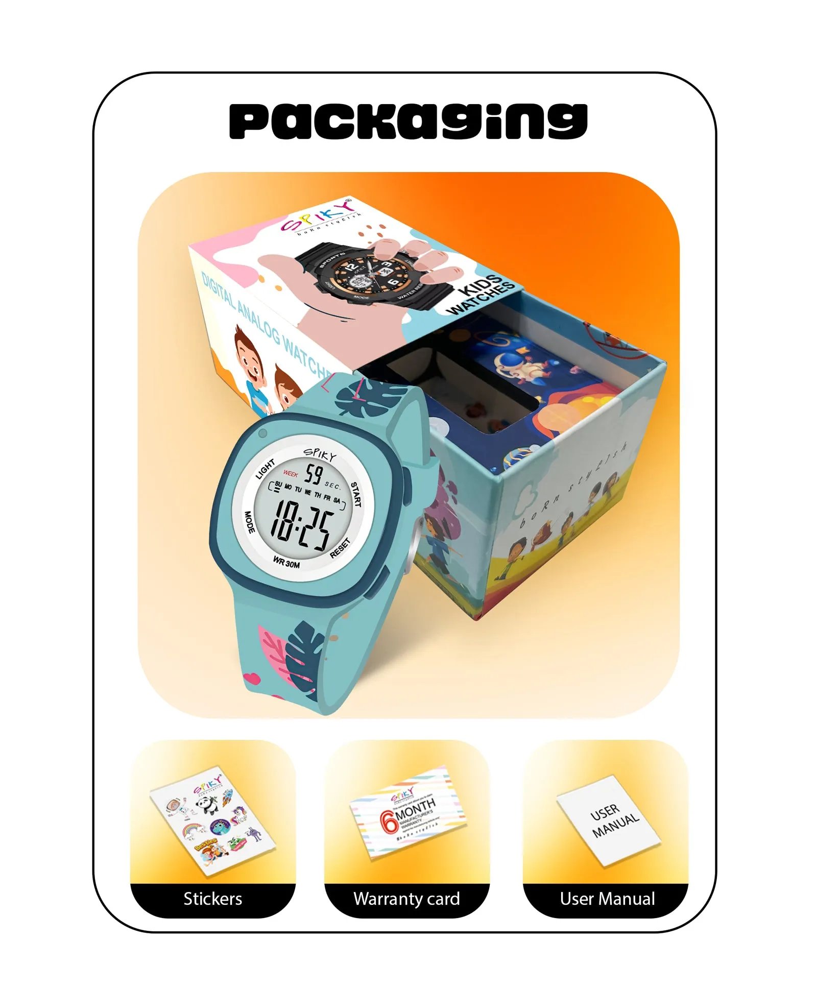 Spiky Eva15 Square Digital Watch for Kids - Purple
