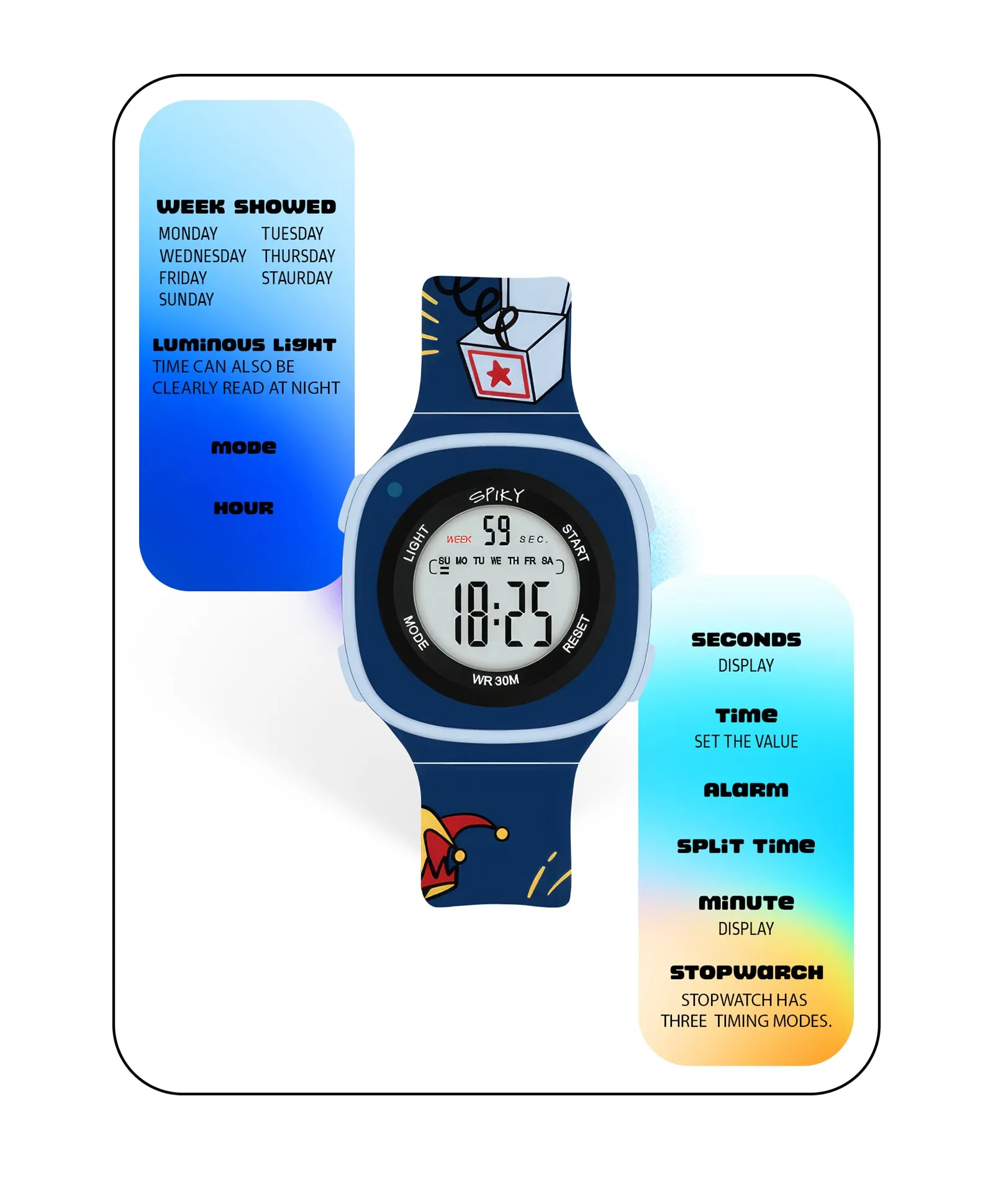 Spiky Eva15 Square Digital Watch for Kids - Purple