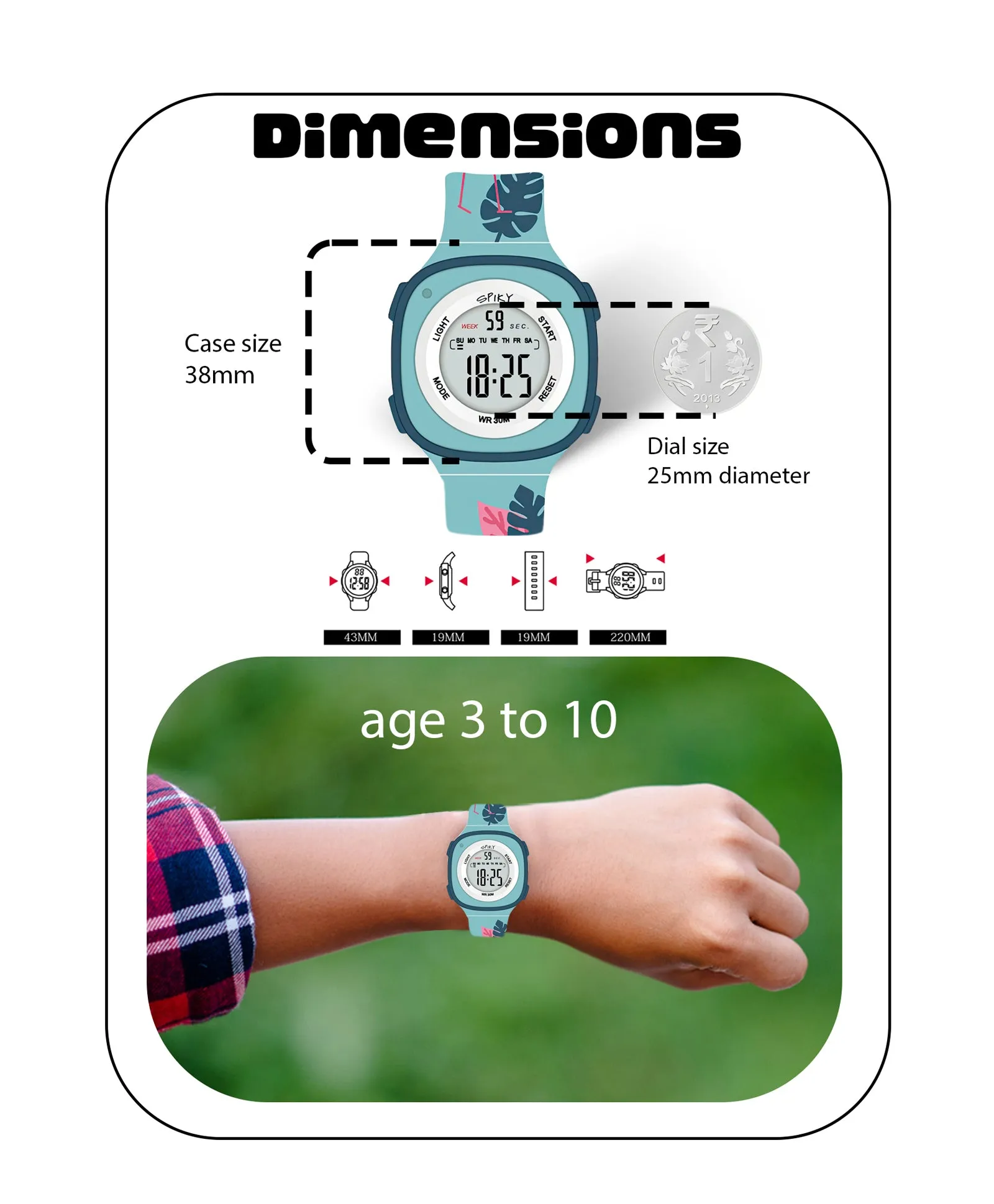 Spiky Eva15 Square Digital Watch for Kids - Purple