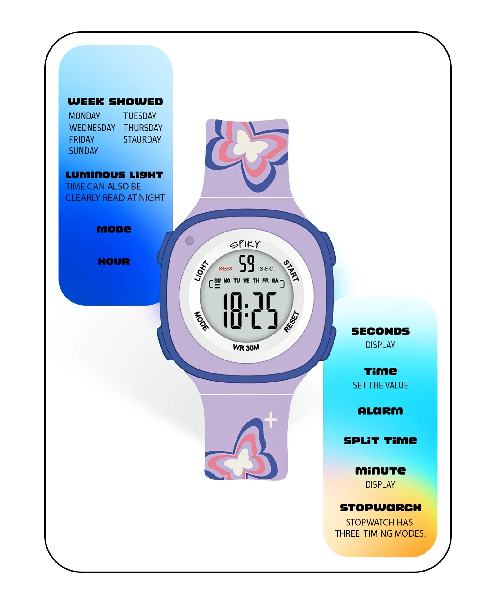 Spiky Eva15 Square Digital Watch for Kids - Purple