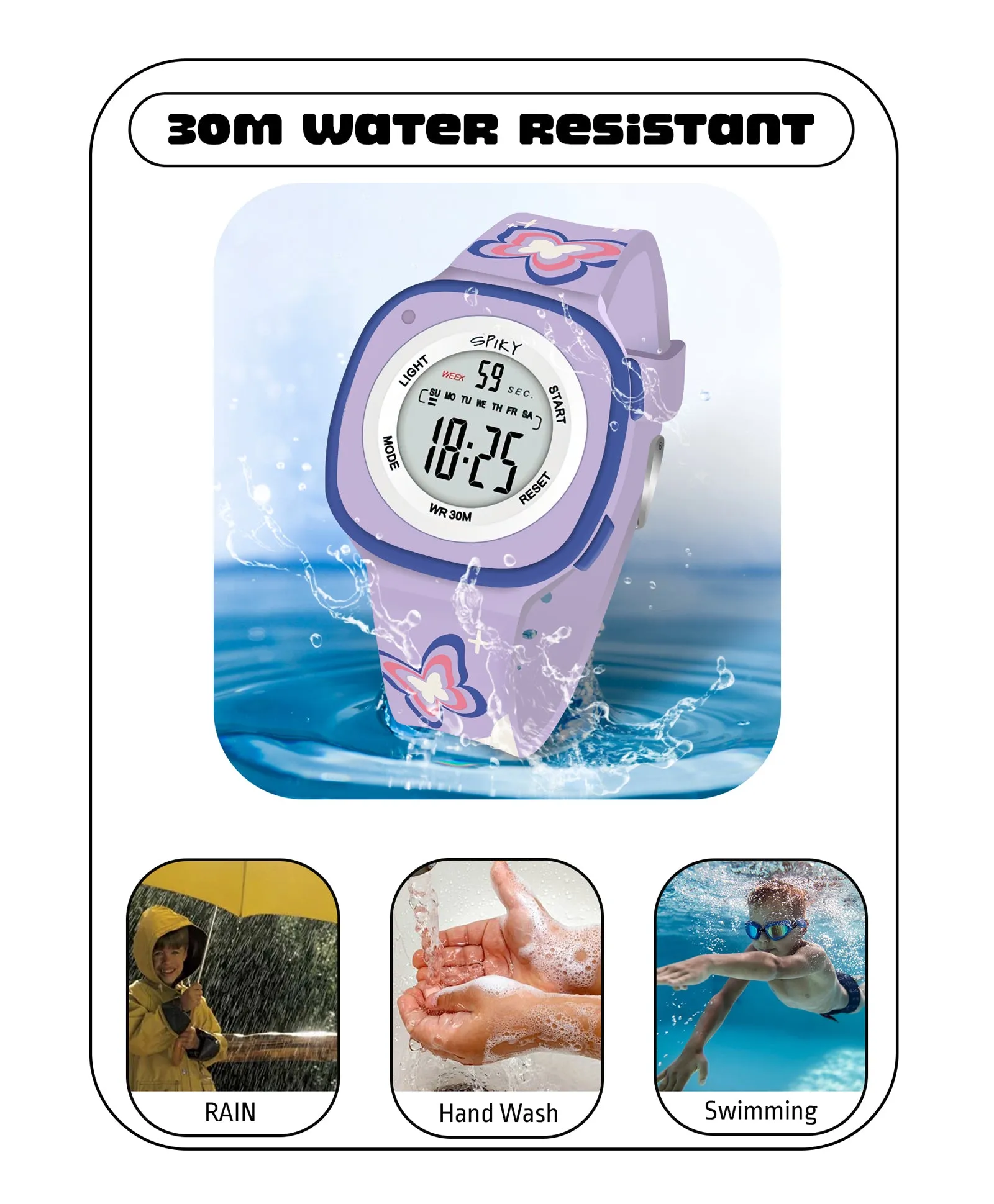 Spiky Eva15 Square Digital Watch for Kids - Purple