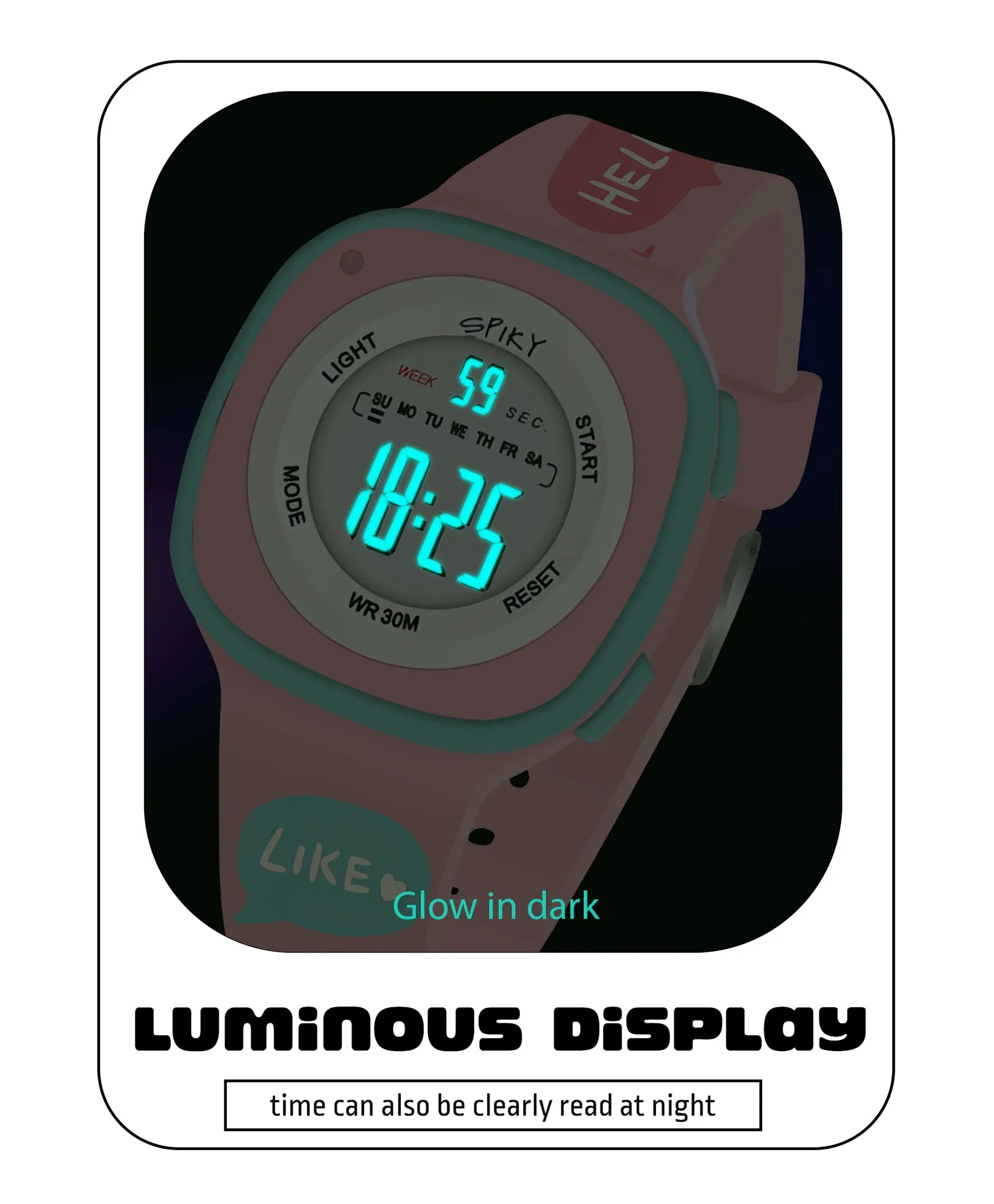 Spiky Eva15 Square Digital Watch for Kids - Purple