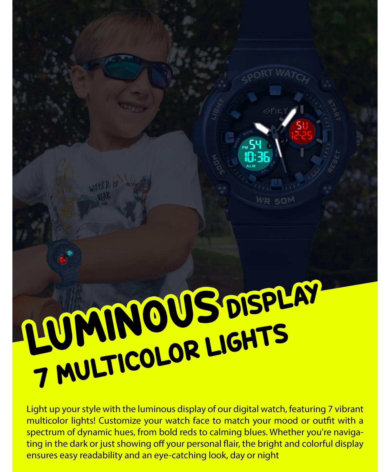 Spiky Eva29 Round Multifunctional Digital Sports Watch - Blue