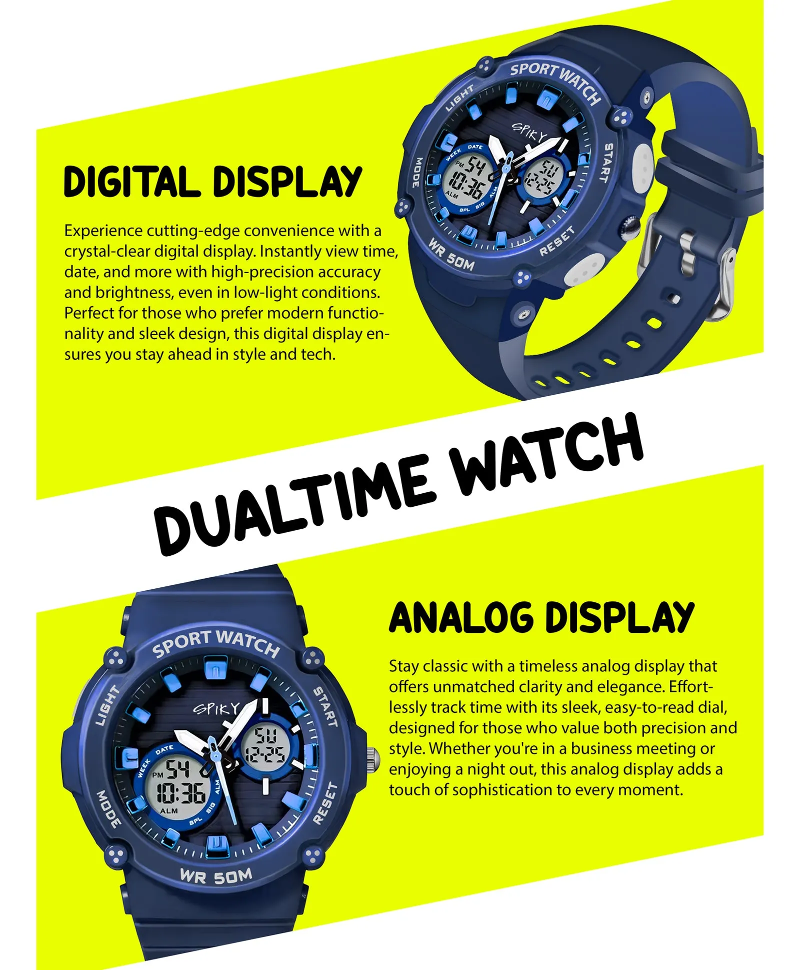 Spiky Eva29 Round Multifunctional Digital Sports Watch - Blue