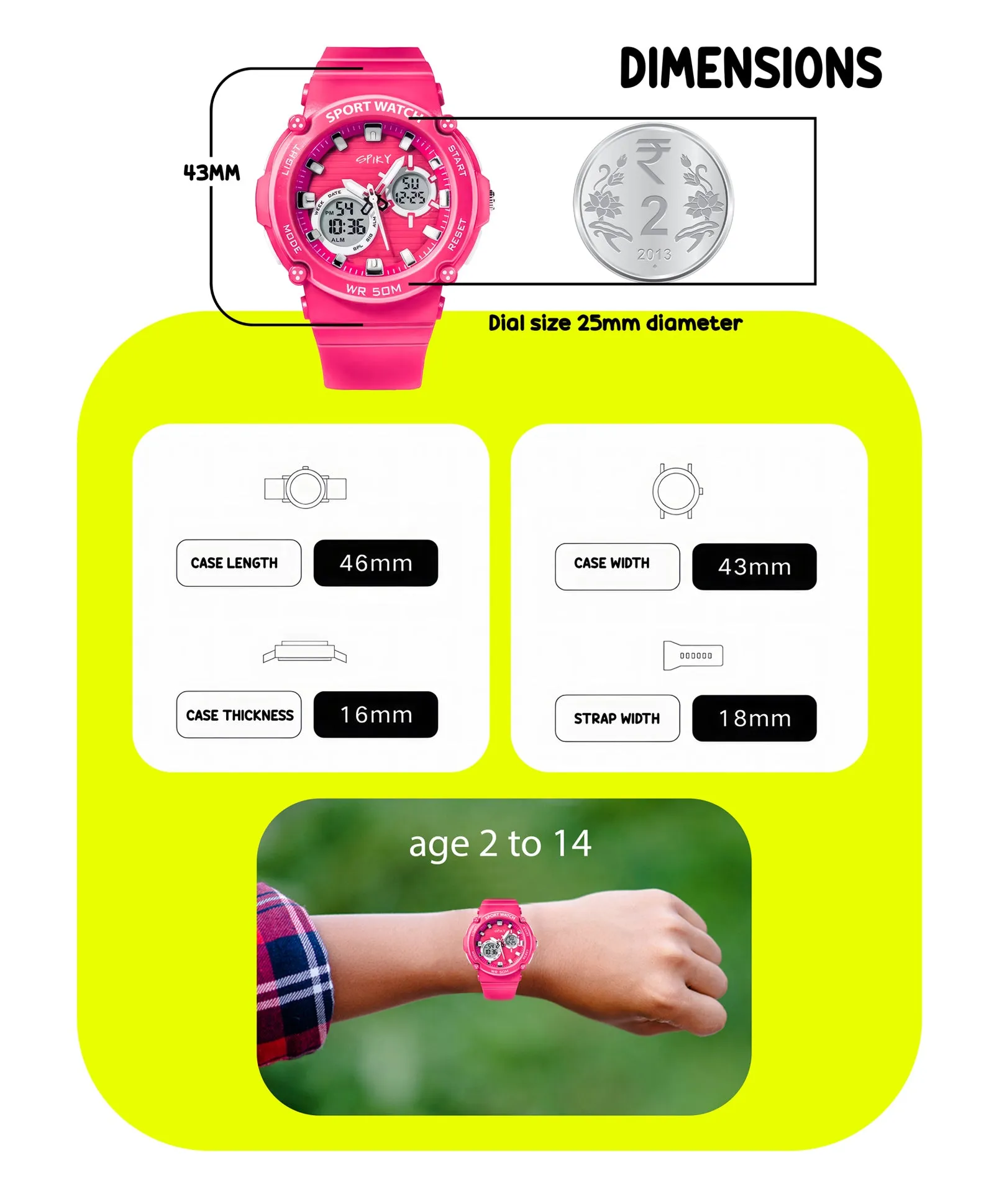 Spiky Eva29 Round Multifunctional Digital Sports Watch - Pink