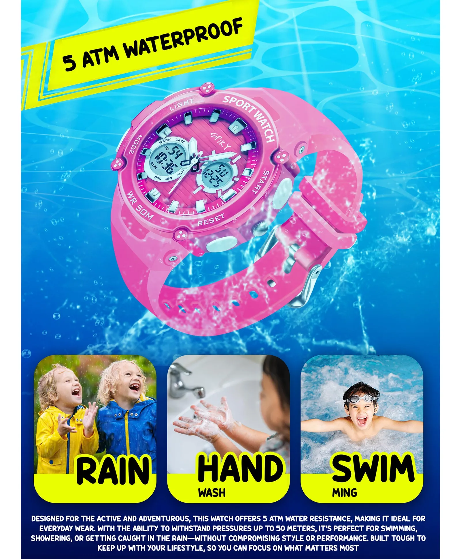 Spiky Eva29 Round Multifunctional Digital Sports Watch - Pink