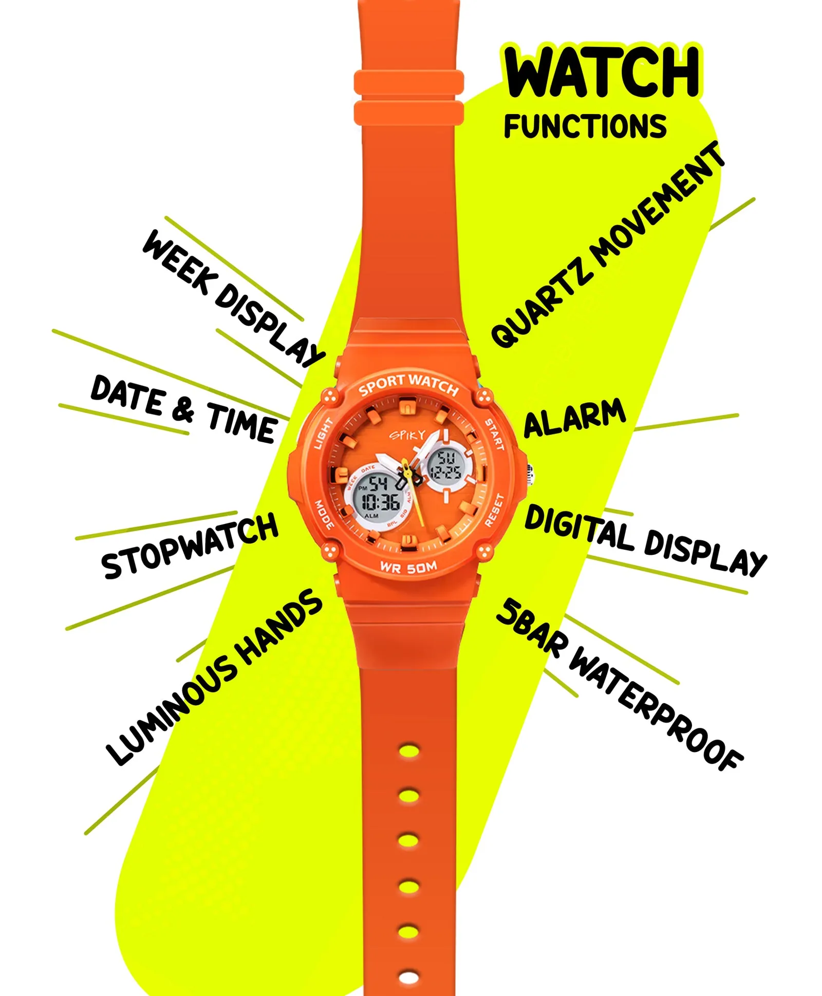Spiky Eva29 Round Multifunctional Digital Sports Watch - Pink
