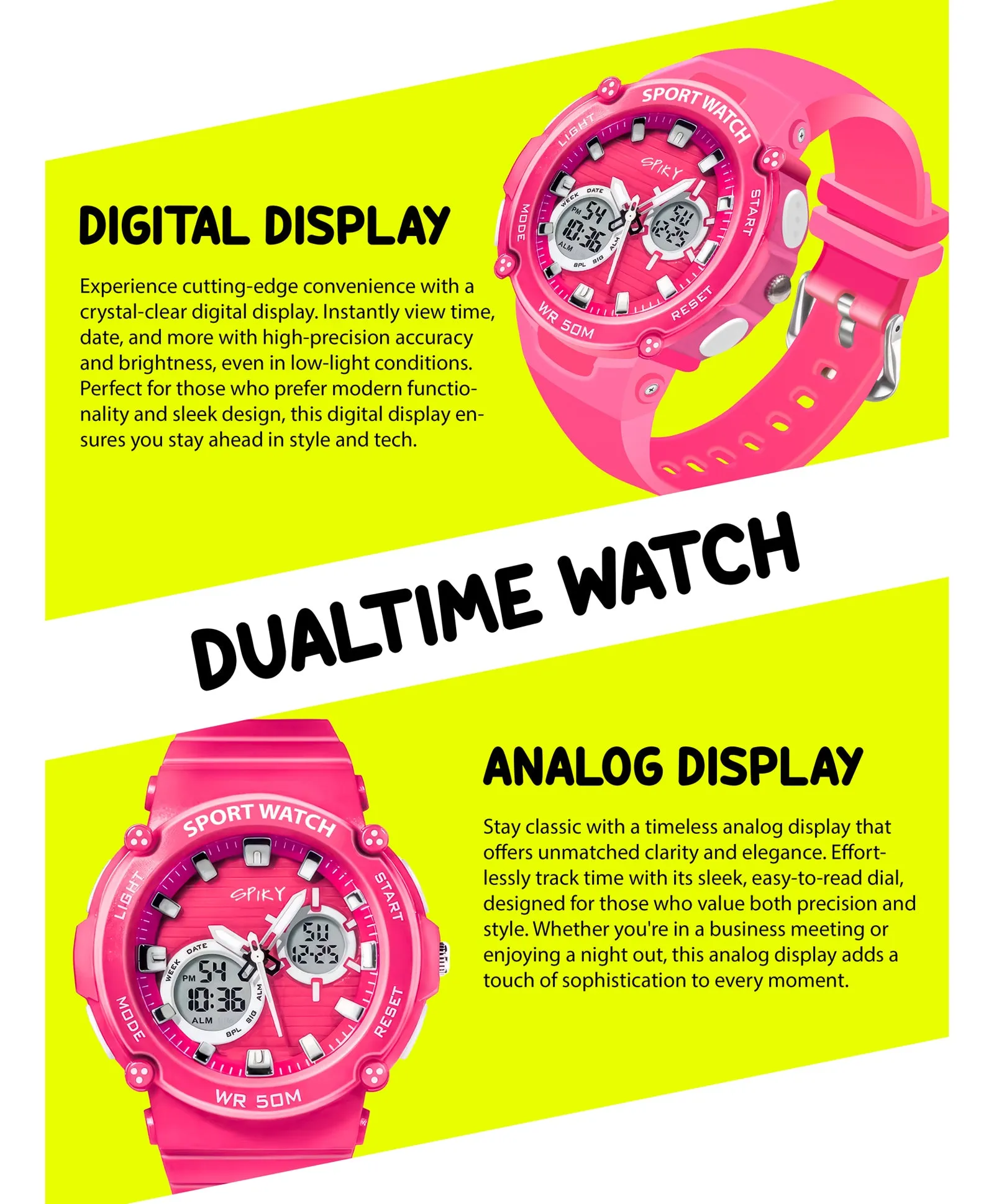 Spiky Eva29 Round Multifunctional Digital Sports Watch - Pink