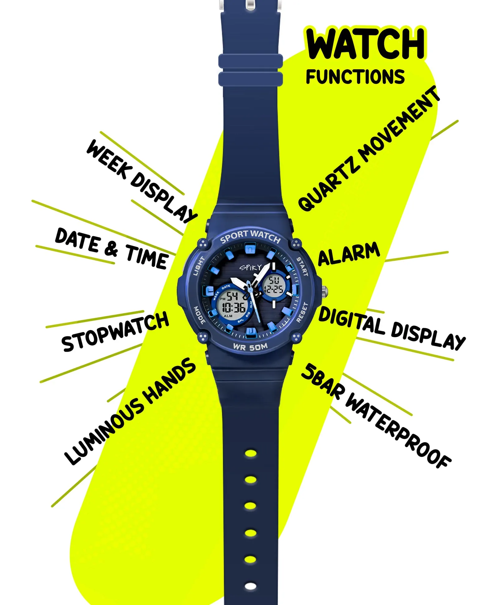 Spiky Eva29 Round Multifunctional Digital Sports Watch - Pink