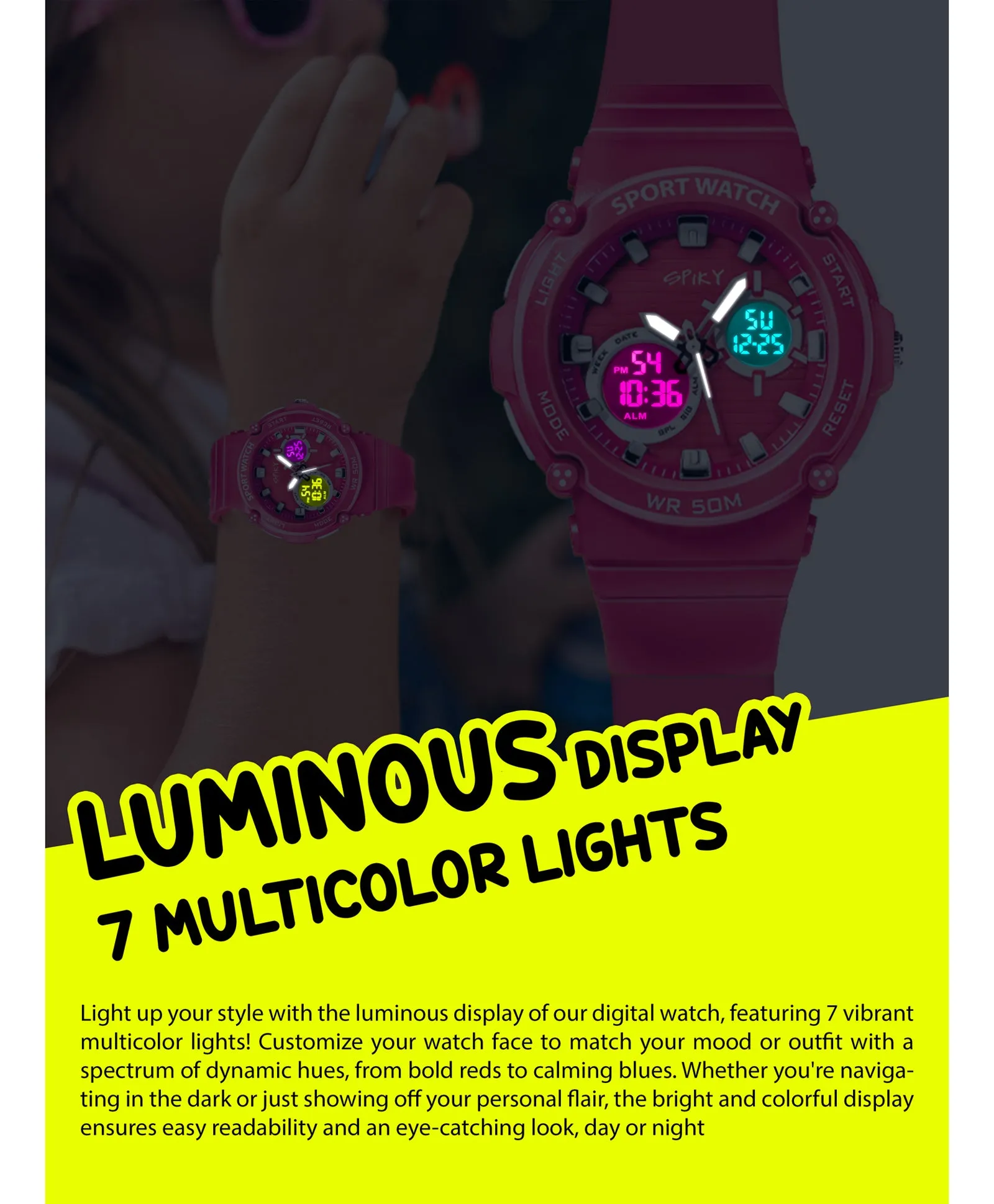 Spiky Eva29 Round Multifunctional Digital Sports Watch - Pink