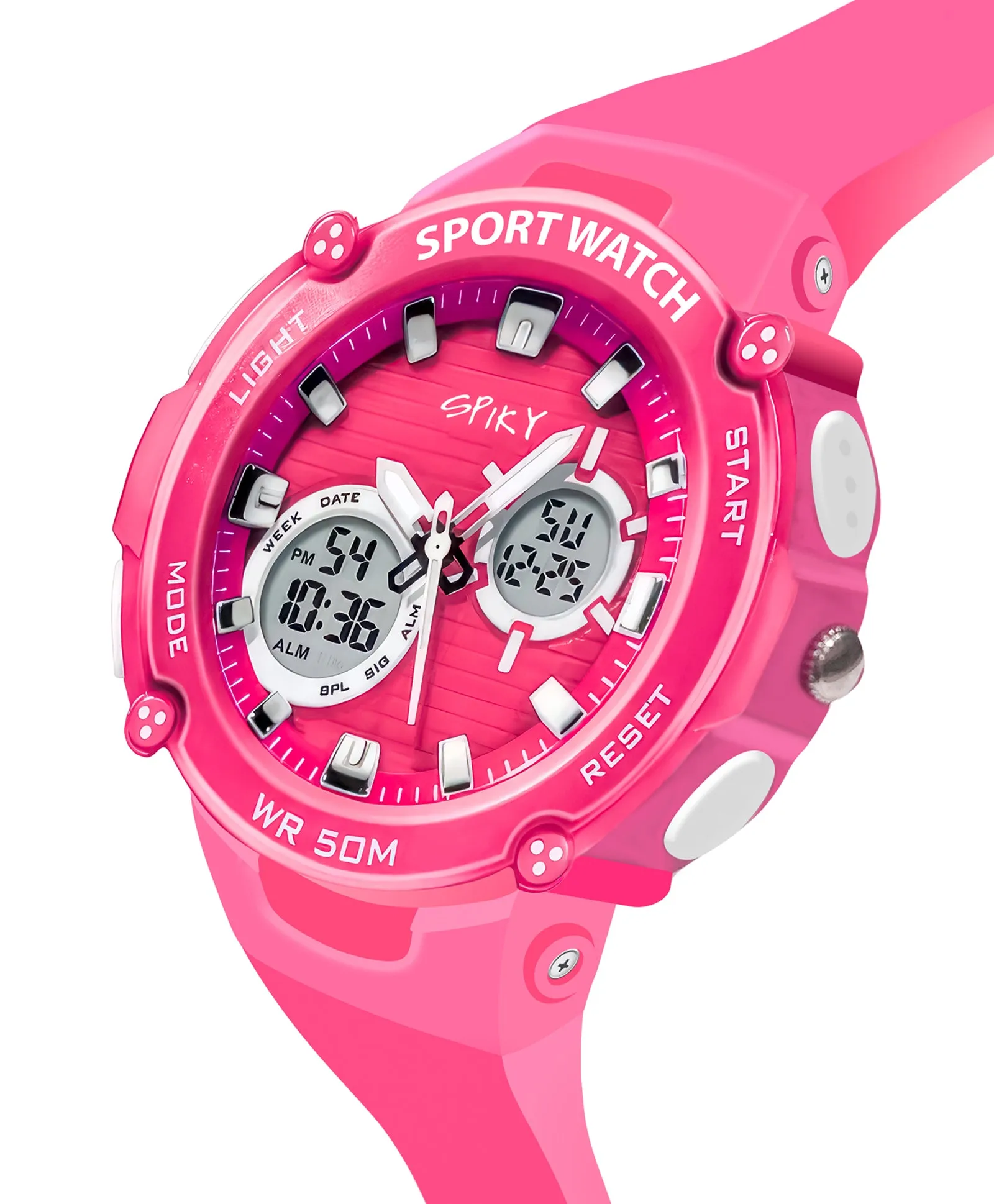 Spiky Eva29 Round Multifunctional Digital Sports Watch - Pink