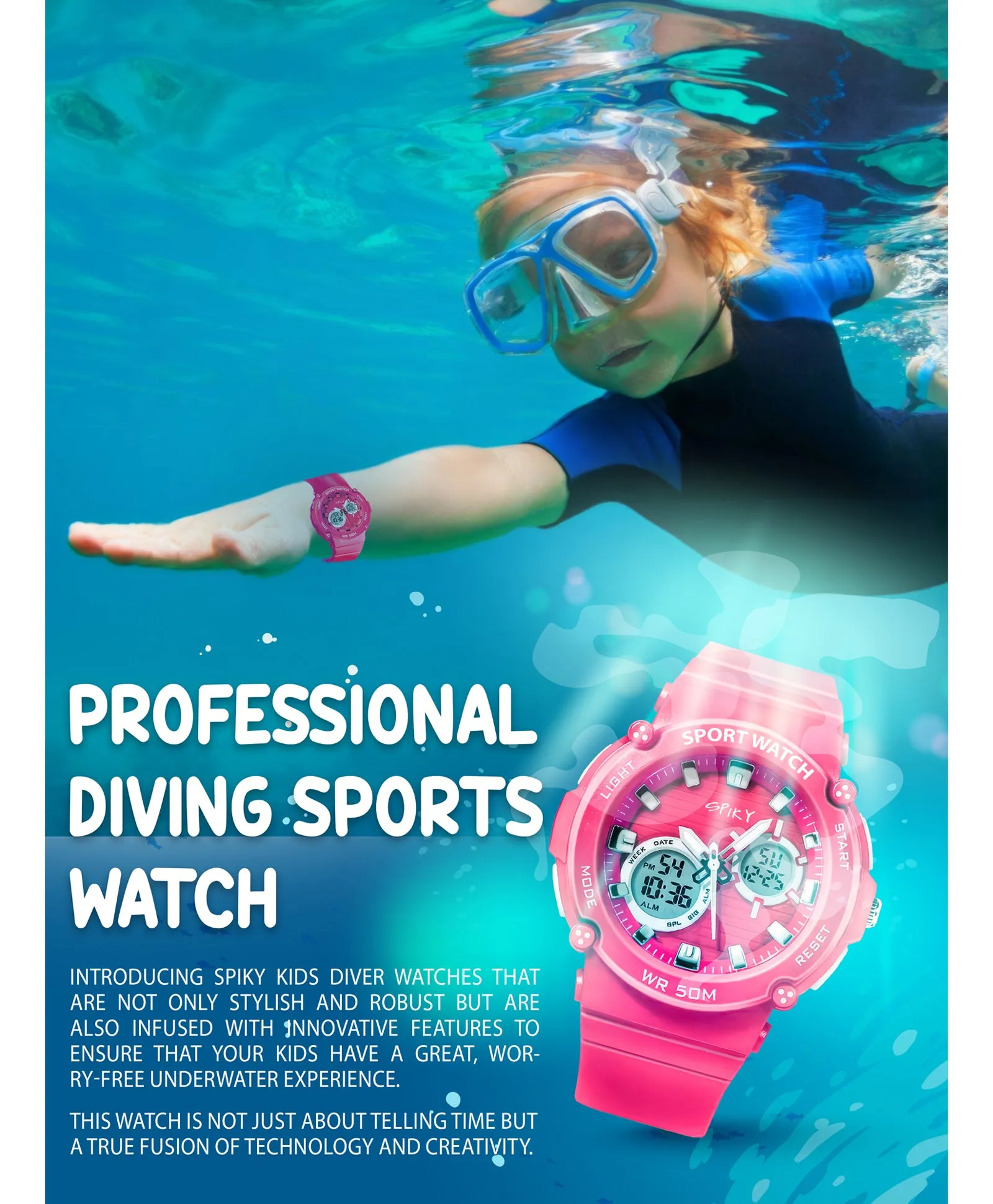 Spiky Eva29 Round Multifunctional Digital Sports Watch - Pink