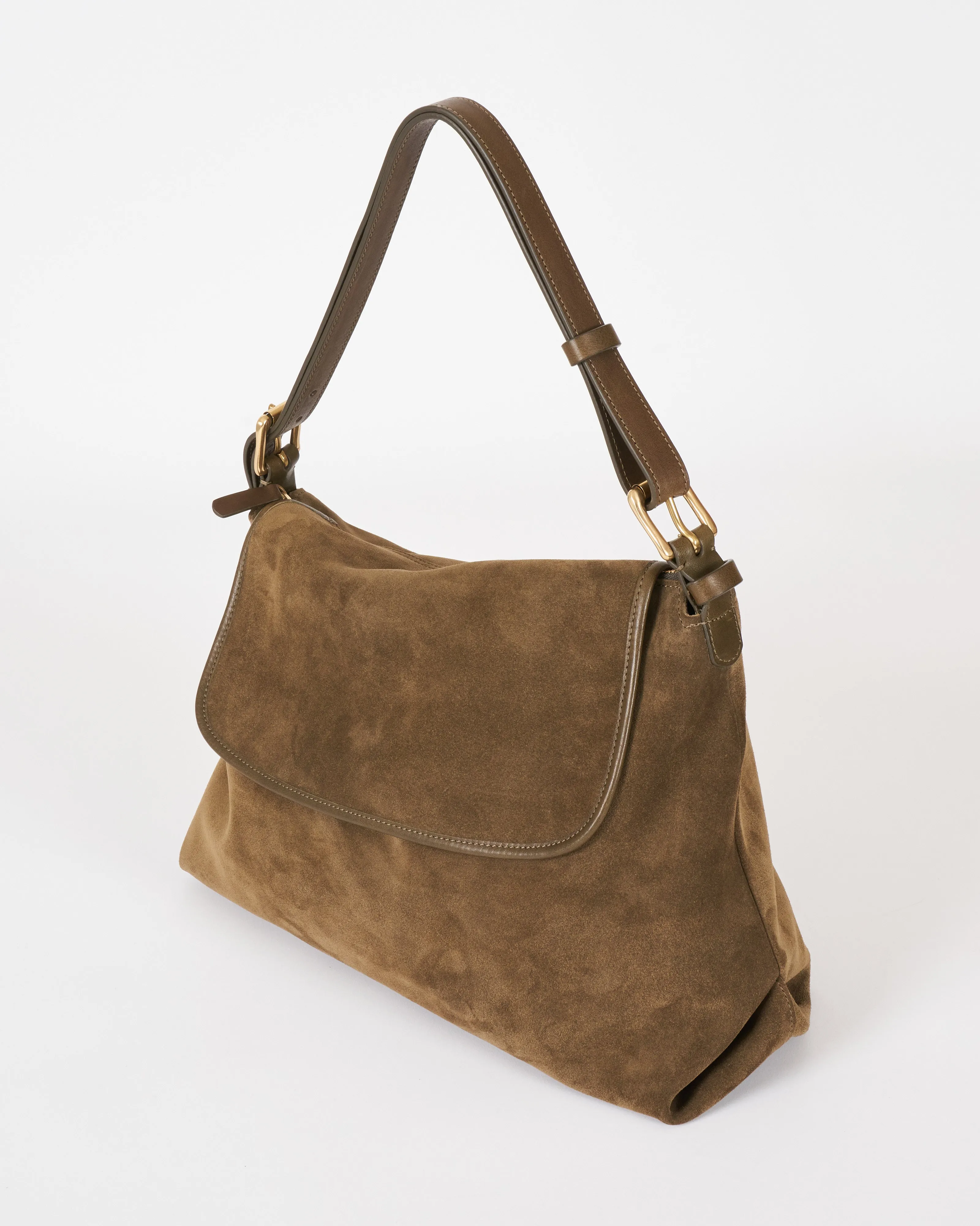 tall messenger bag - olive suede