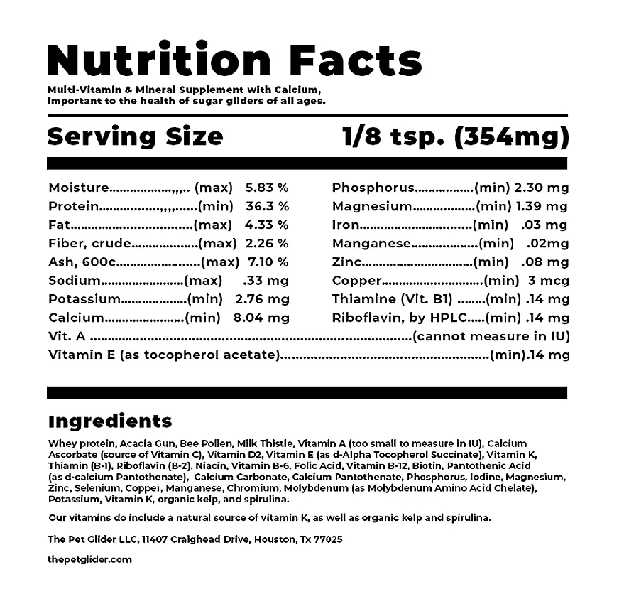 The Pet Glider (TPG) Multi-Vitamin Supplement for Sugar Gliders