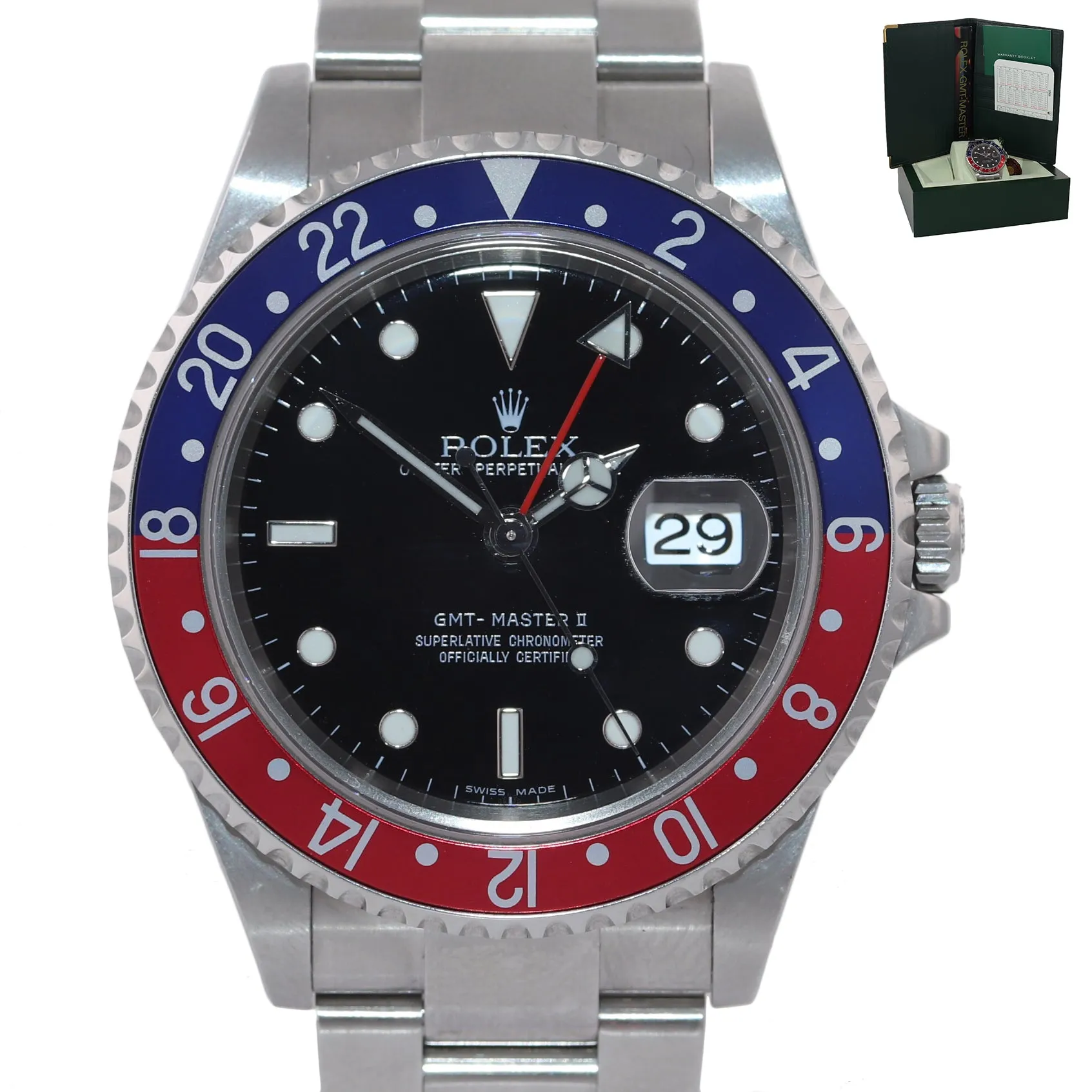 UNPOLISHED 2007 Rolex GMT-Master 2 16710 PEPSI Blue Red Error Dial 40mm Watch