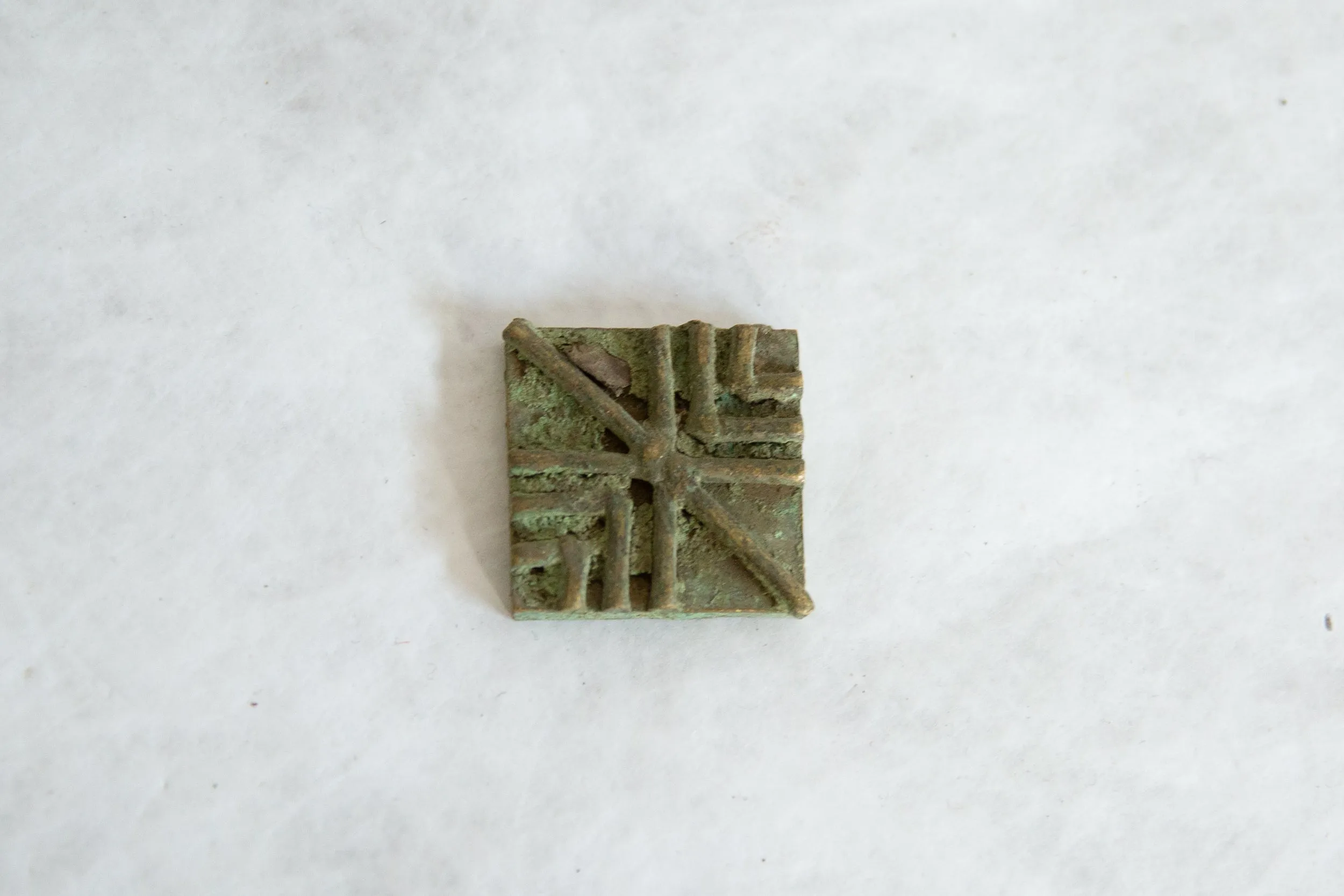Vintage African Square Oxidized Bronze Coin