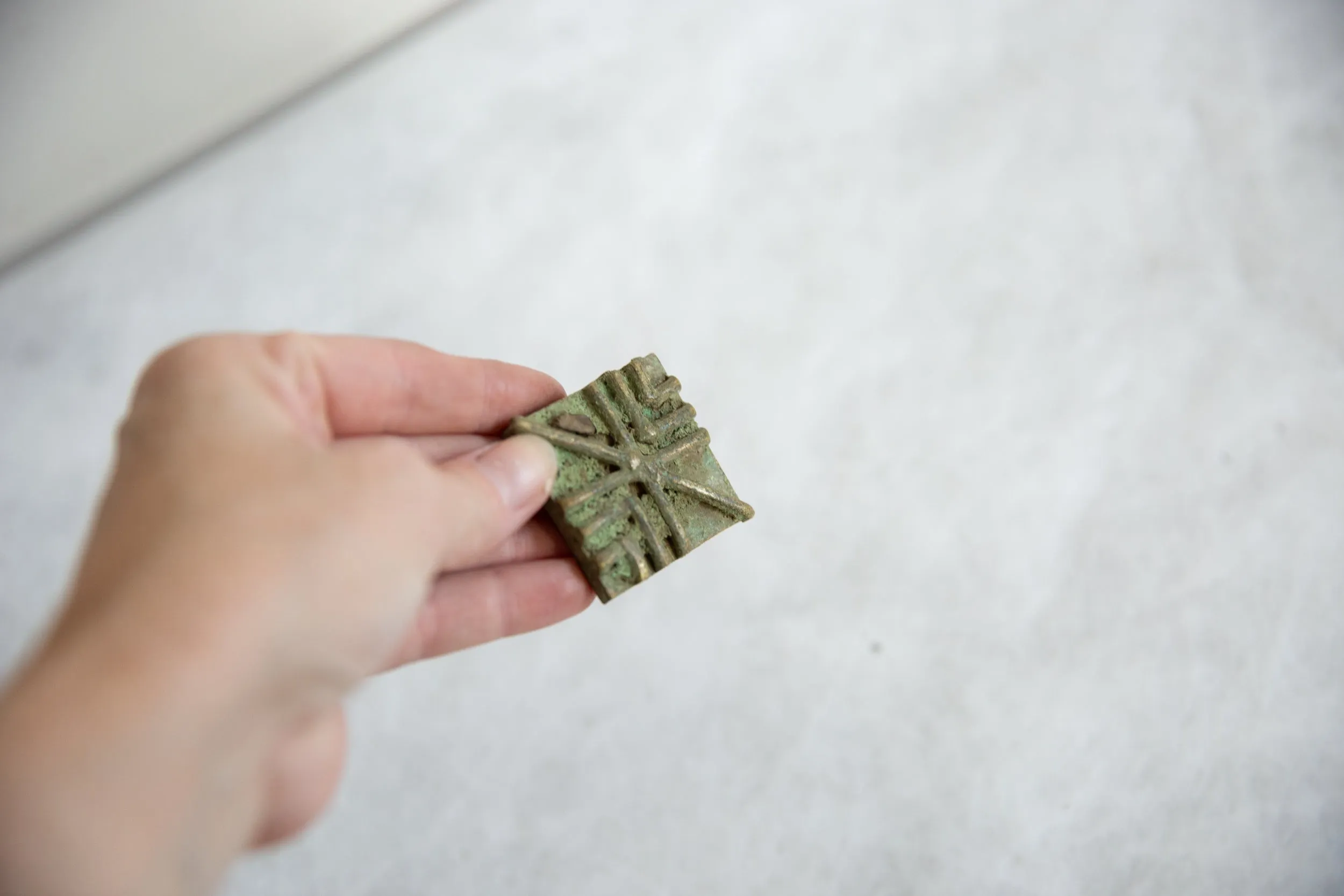 Vintage African Square Oxidized Bronze Coin