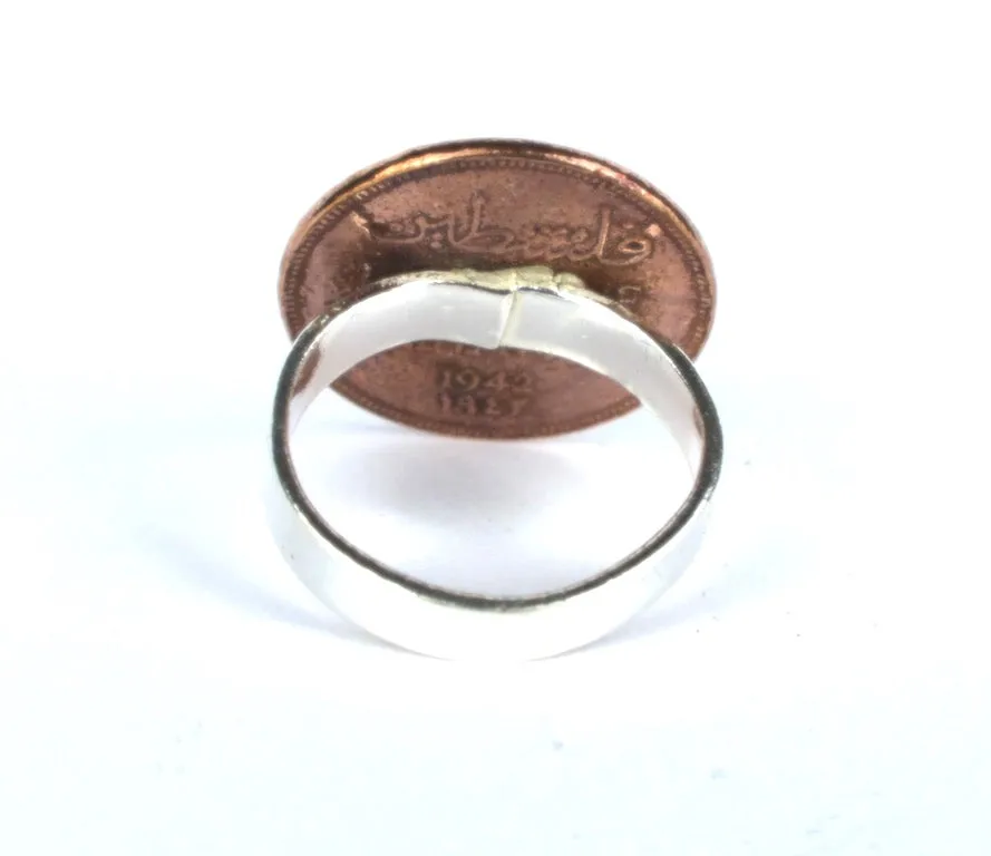 Vintage Bronze Palestinian Coin Ring