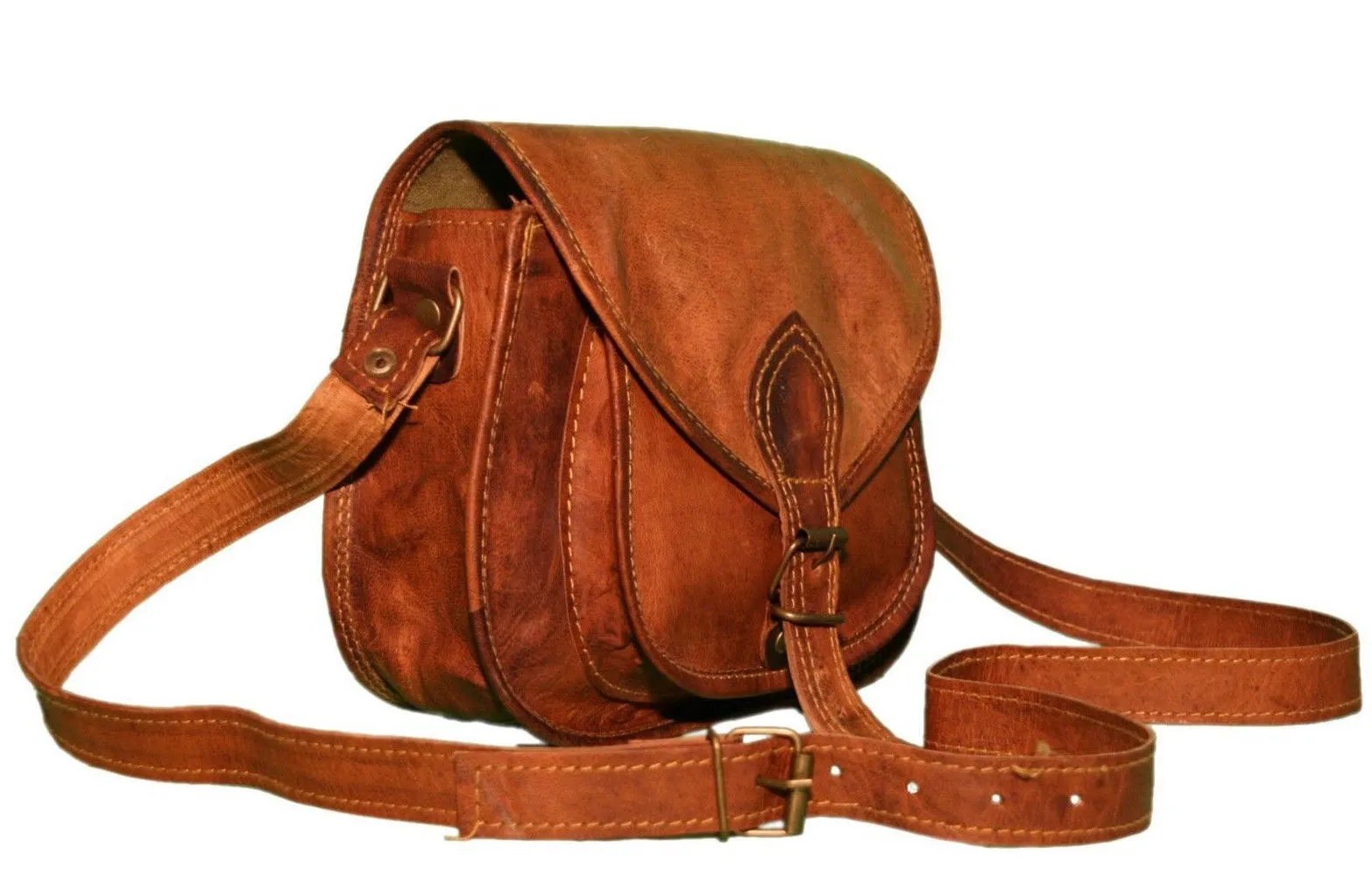 Vintage Brown Leather Crossbody Satchel
