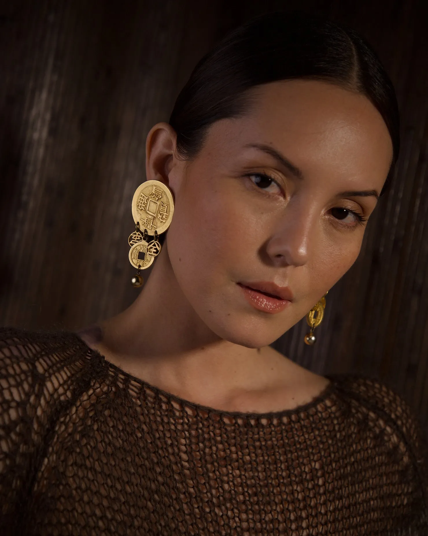Vintage Dauplaise Chinese Coin Drop Earrings