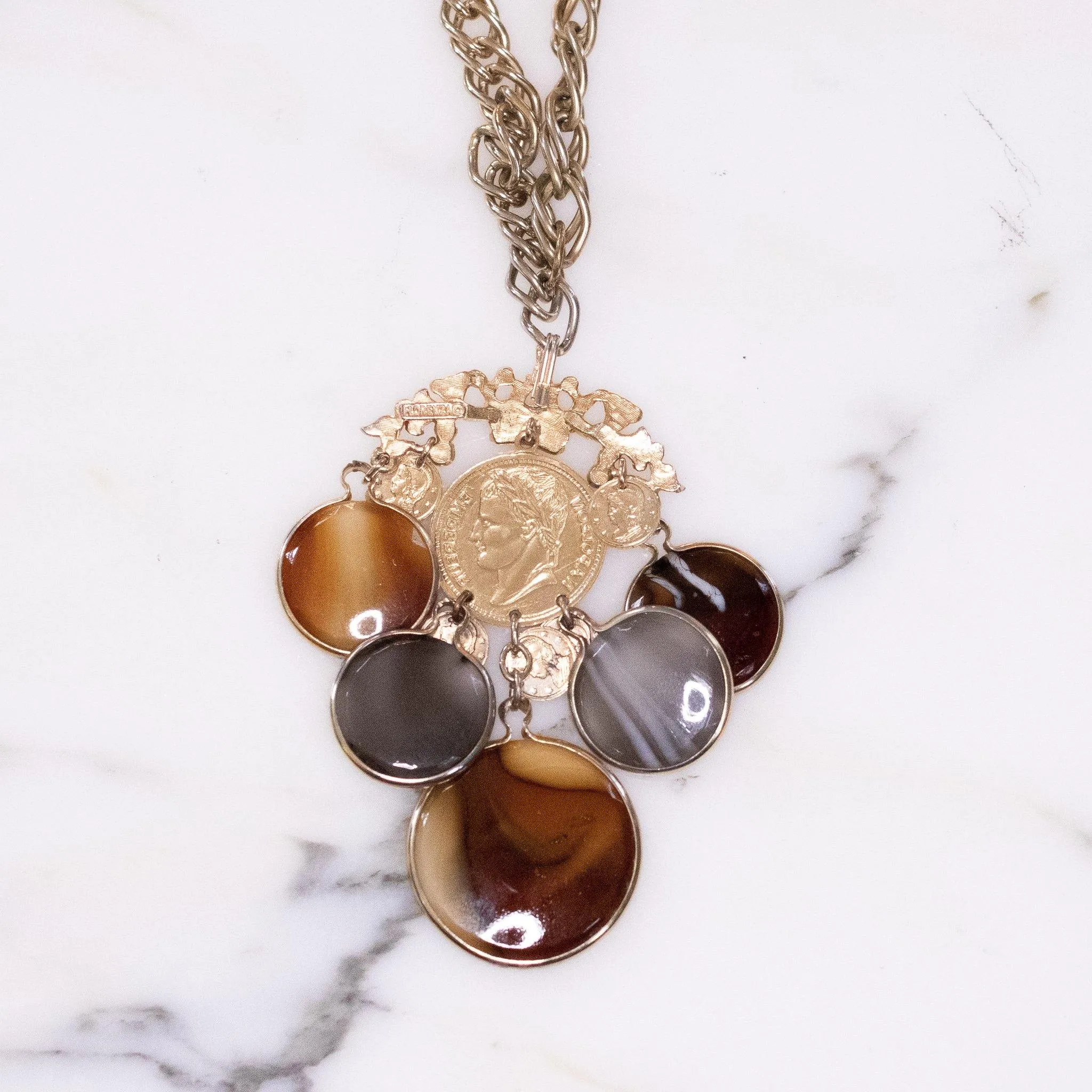 Vintage Florenza Coin Statement Necklace